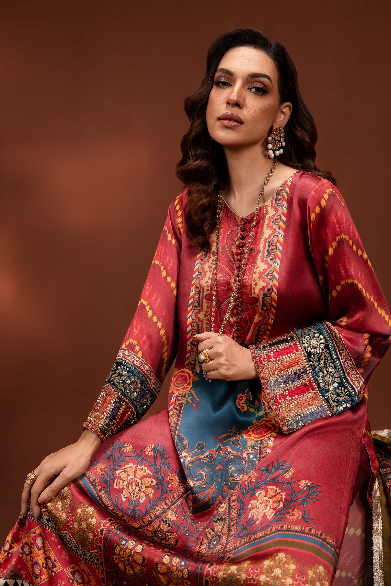 3 Piece Printed Pure Charmeuse Silk Suit - Image 4