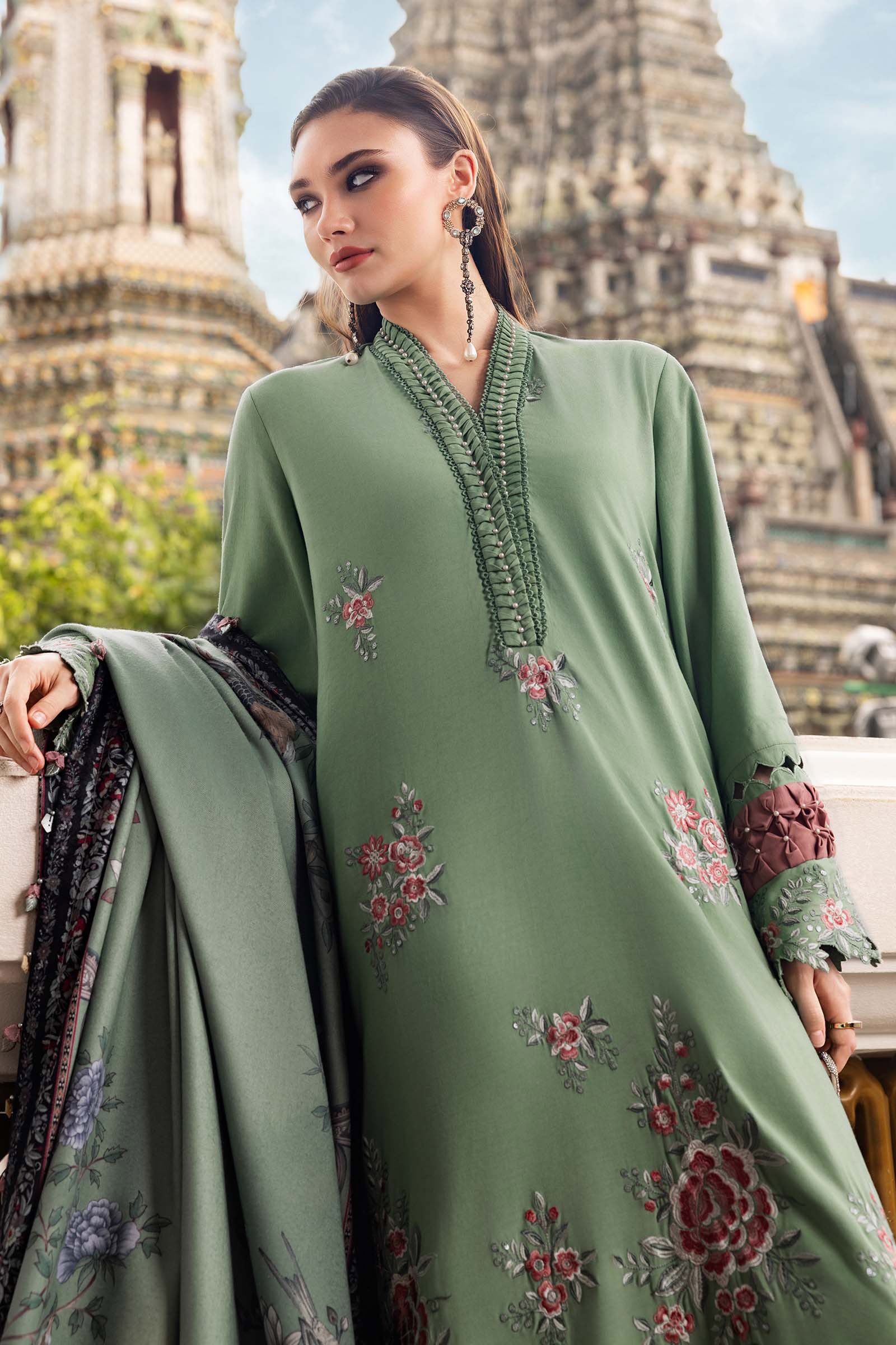 3 Piece Unstitched Embroidered Twill Linen Suit - Image 2