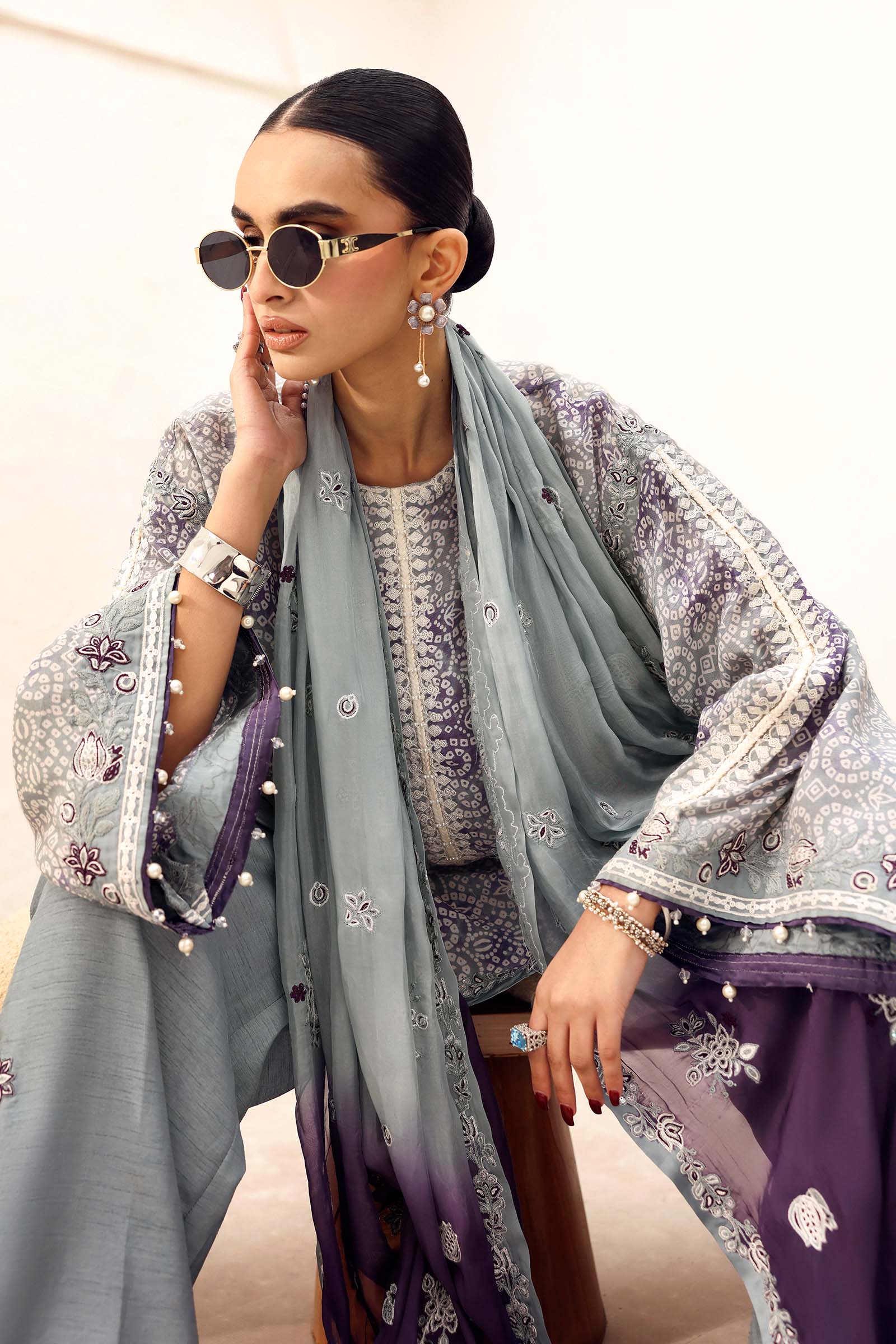 3 Piece Embroidered Silk Suit - Image 5