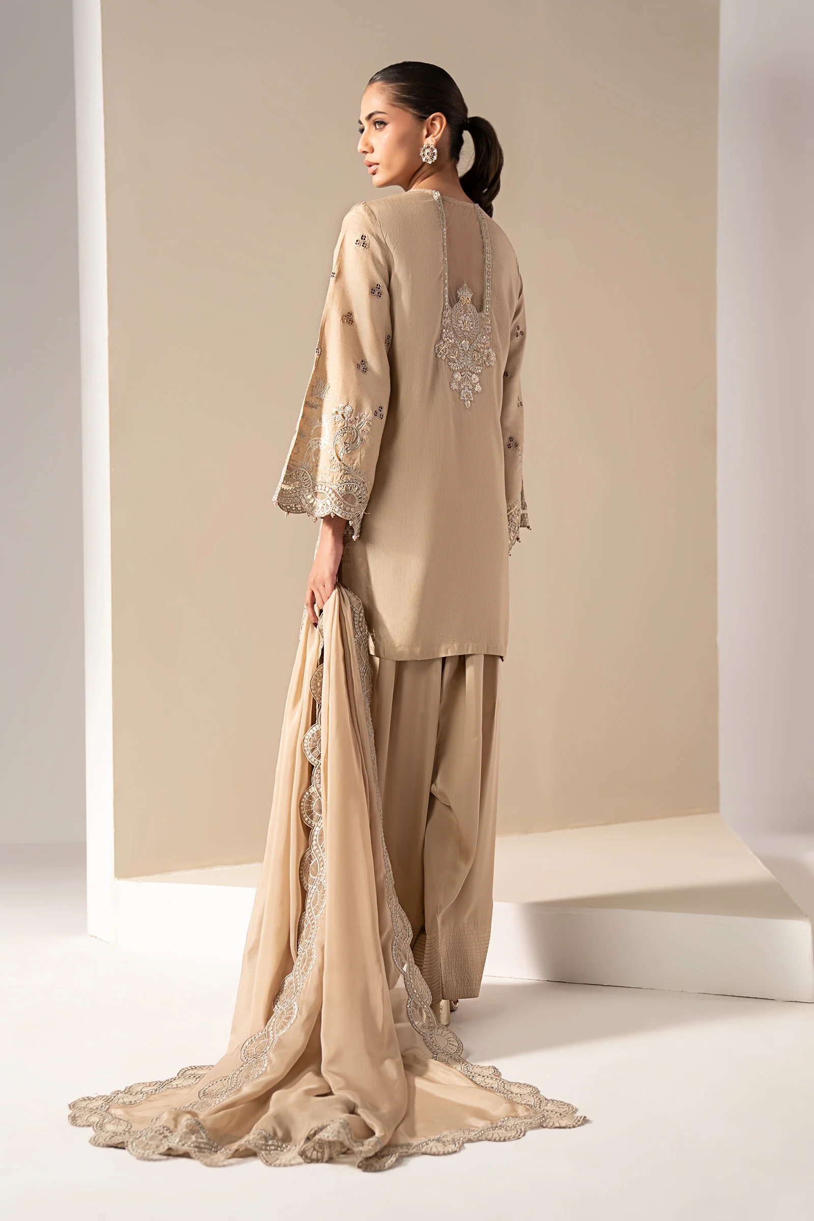3 Piece Embroidered Raw Silk Suit - Image 9