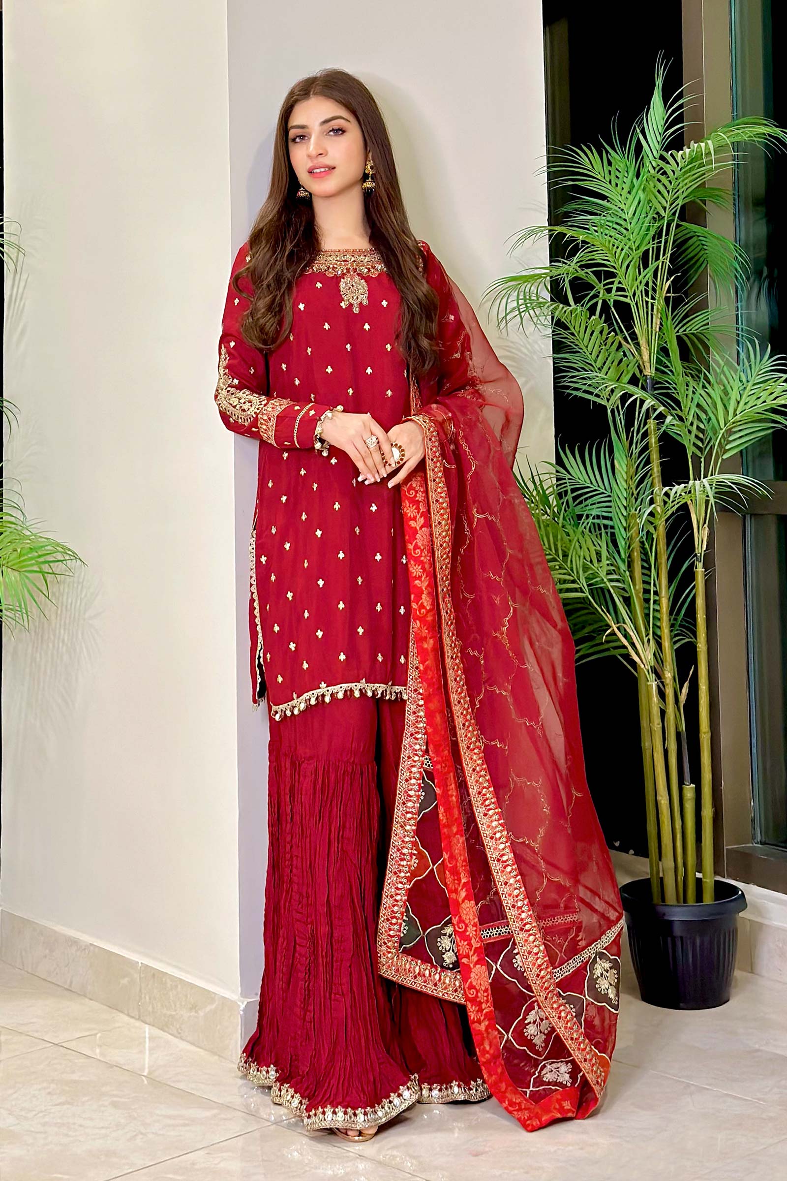 3 Piece Embroidered Raw Silk Suit - Image 5