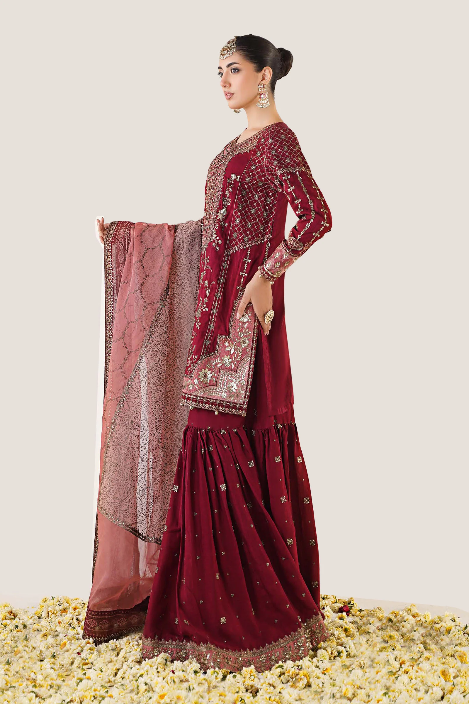 3 Piece Embroidered Raw Silk Suit - Image 5