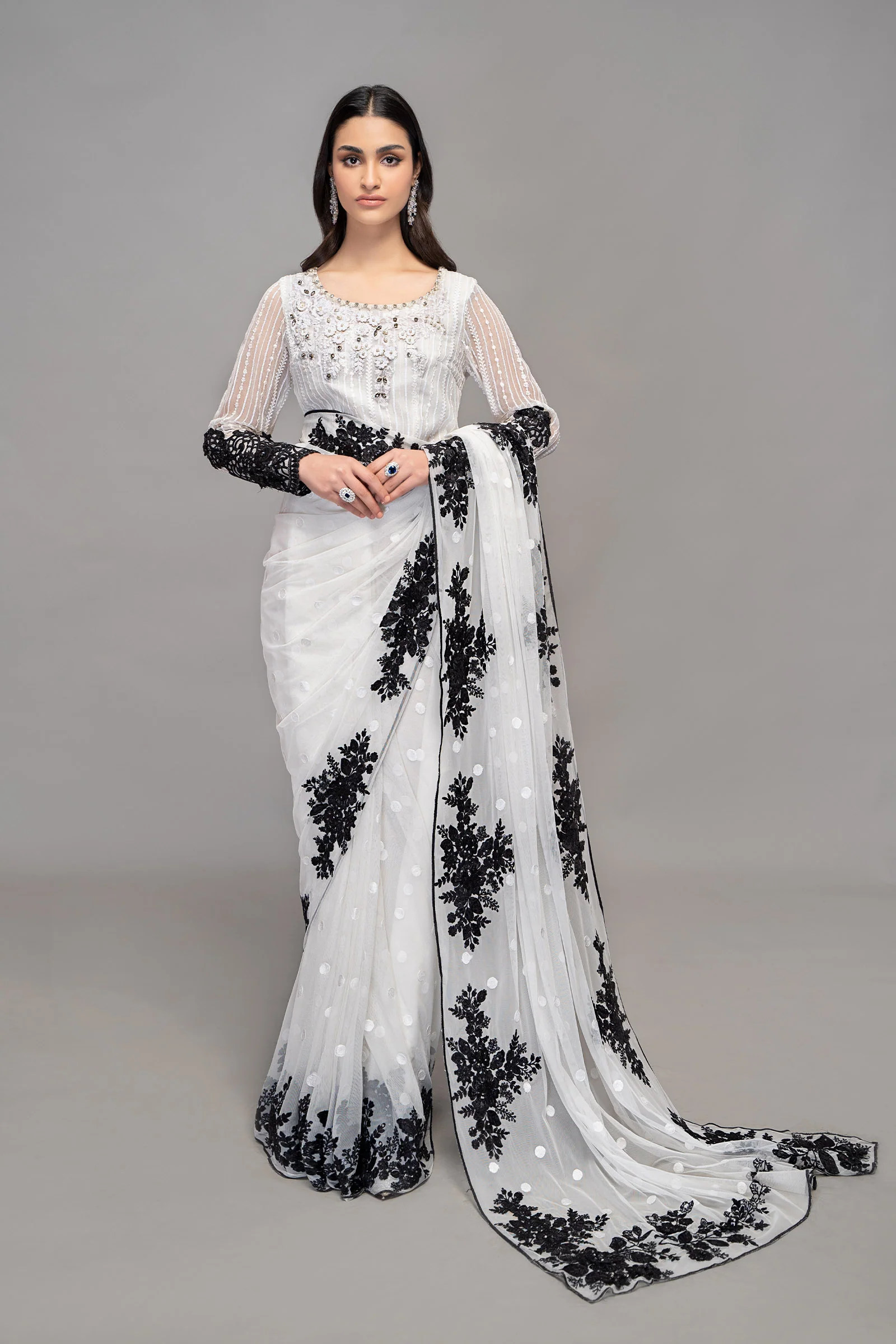 Saree White SF-EF23-40 - Image 5