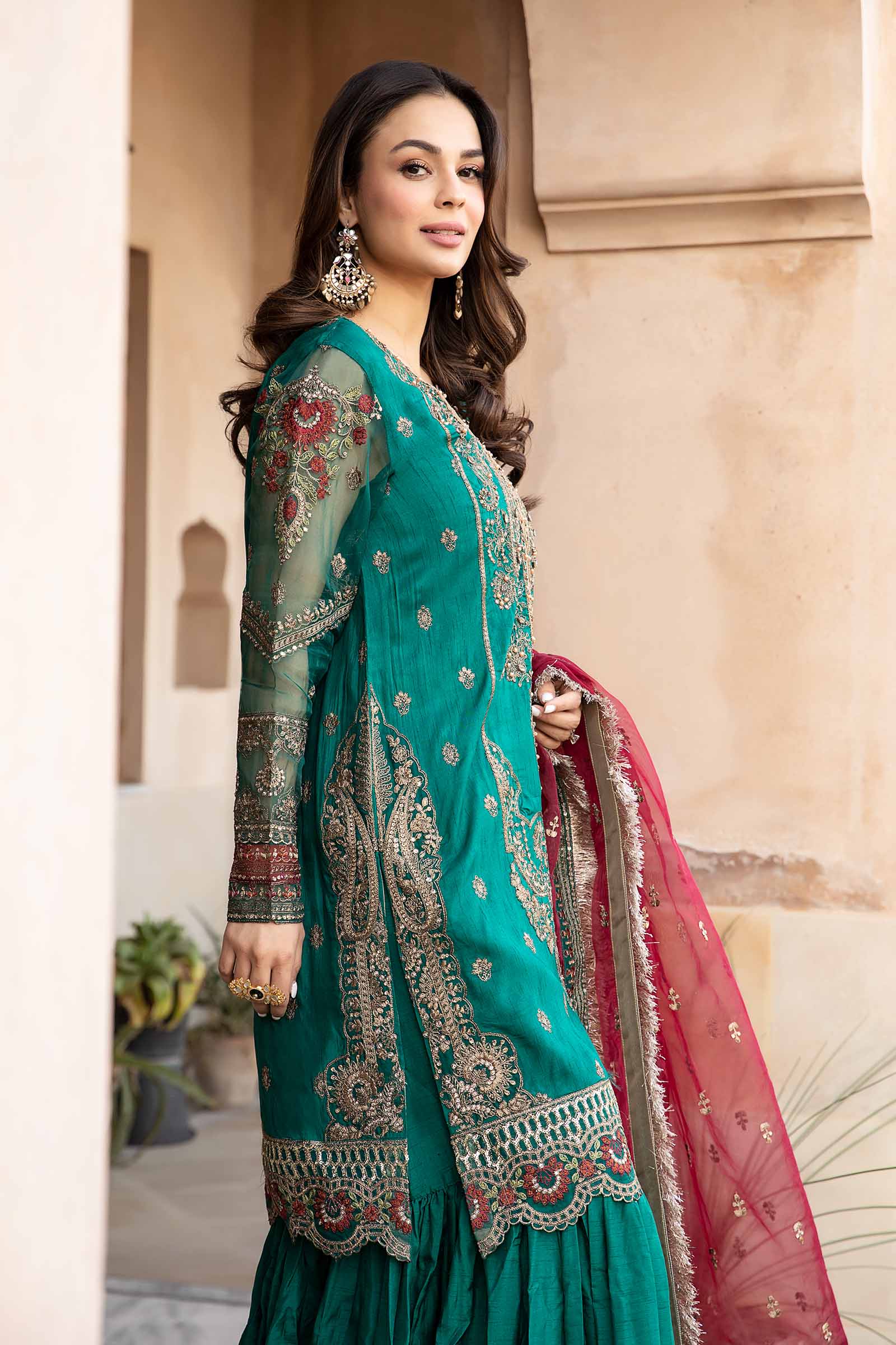 3 Piece Embroidered Raw Silk Suit - Image 2