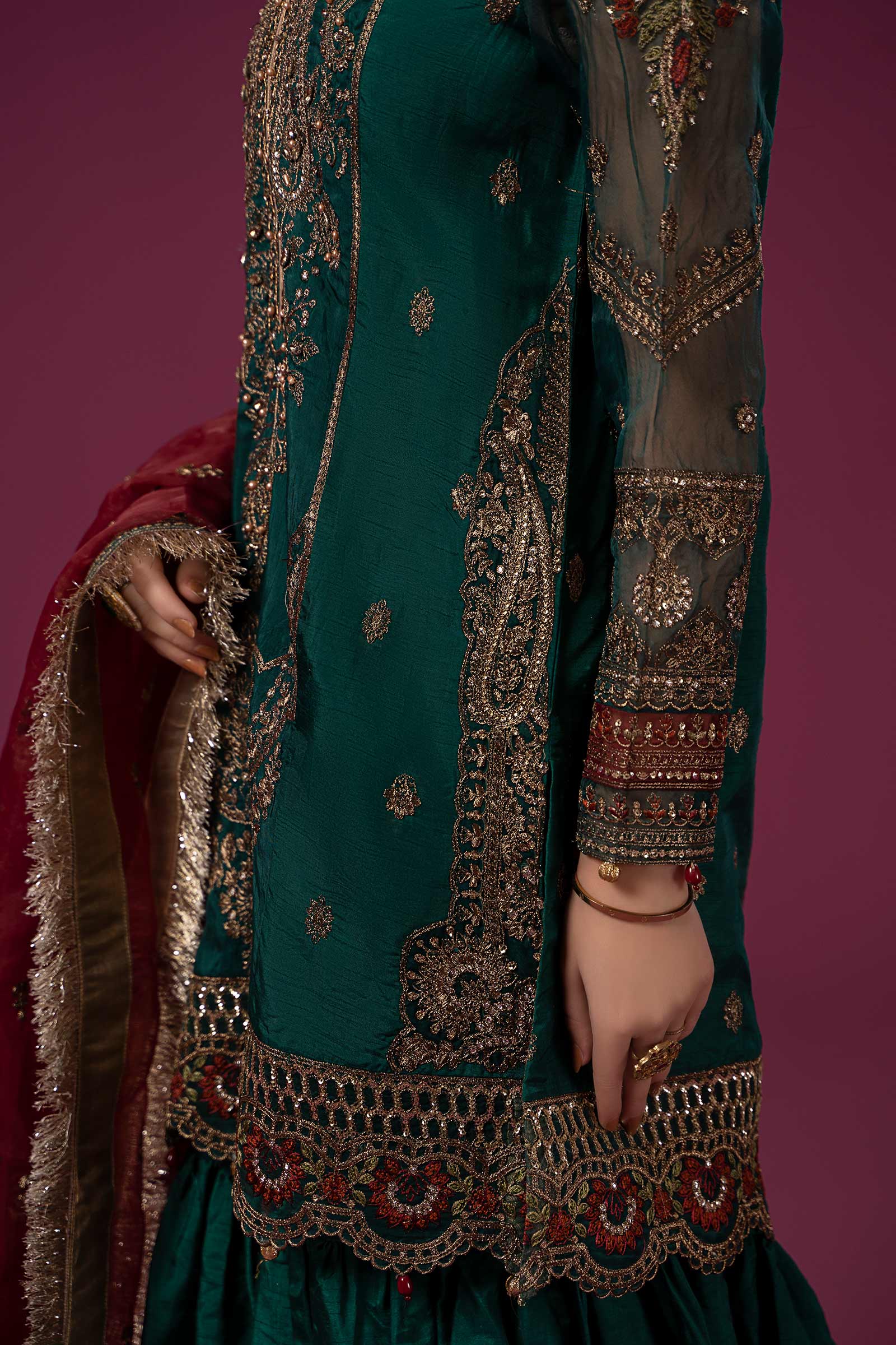 3 Piece Embroidered Raw Silk Suit - Image 7