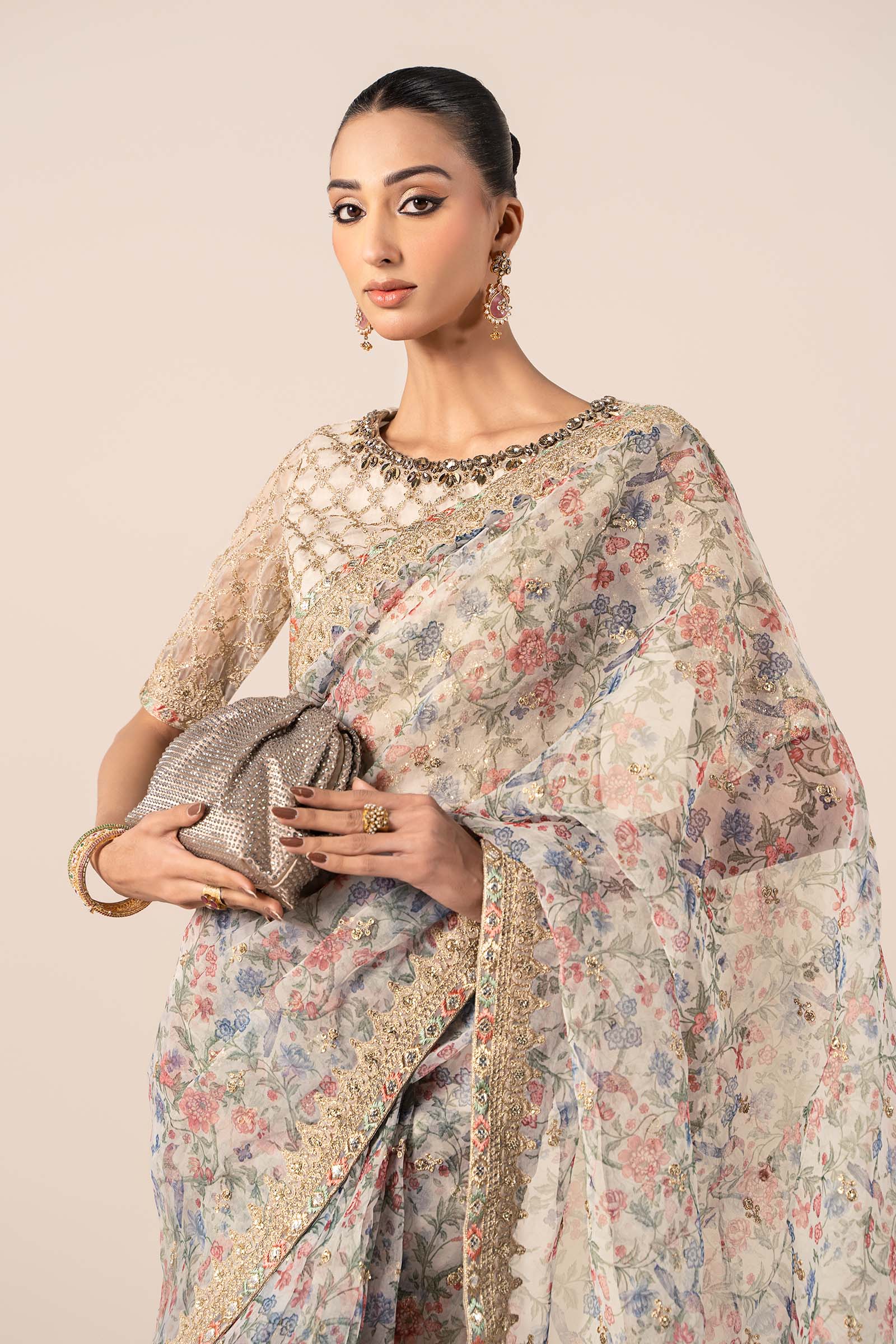 Embroidered Organza Saree - Image 2