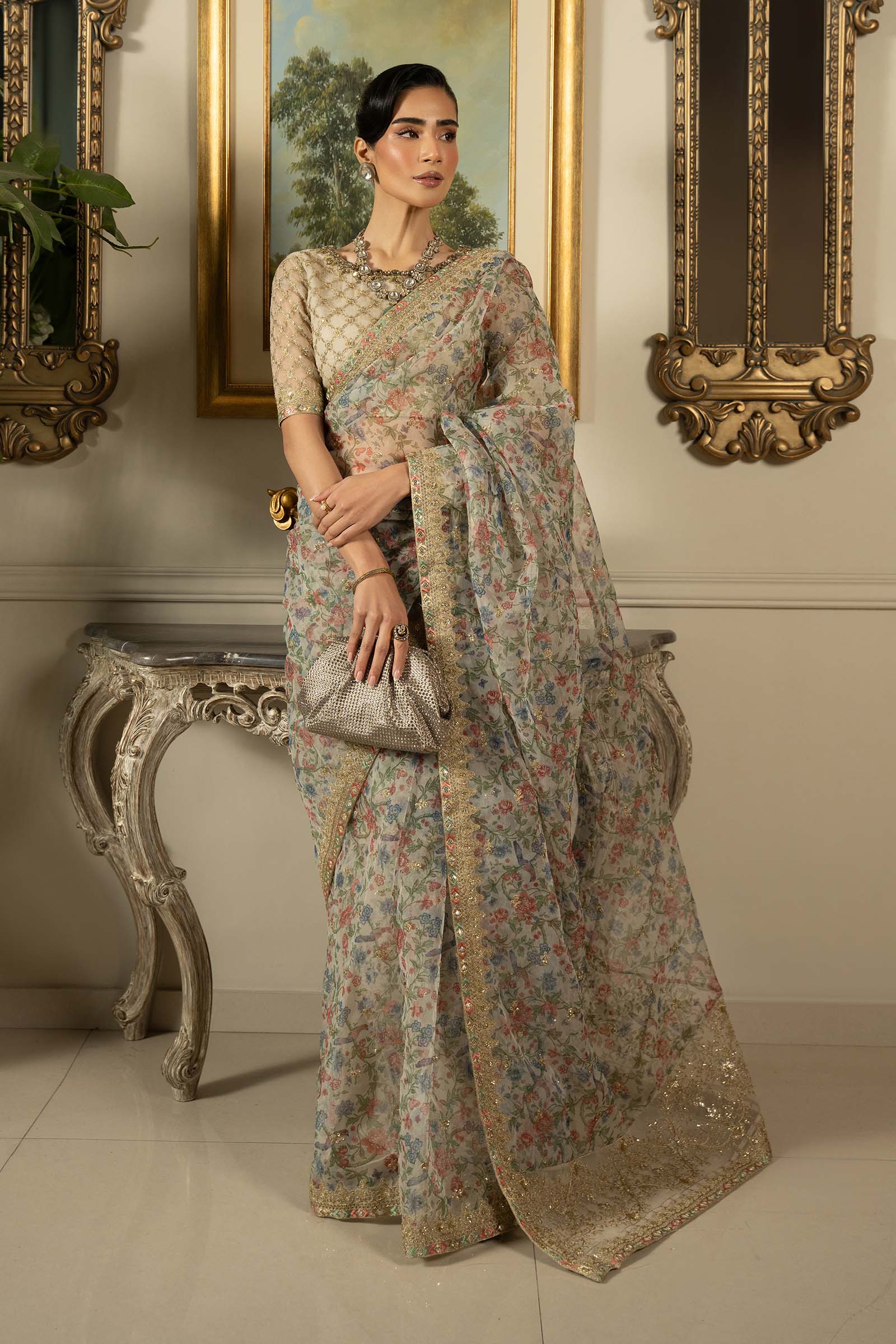 Embroidered Organza Saree - Image 10