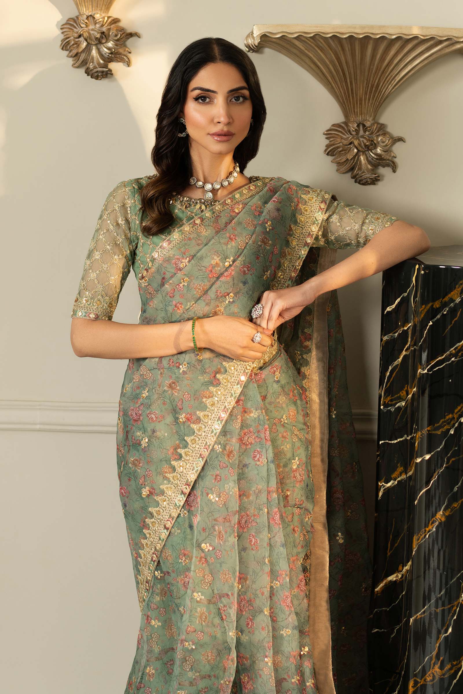 Embroidered Organza Saree - Image 2