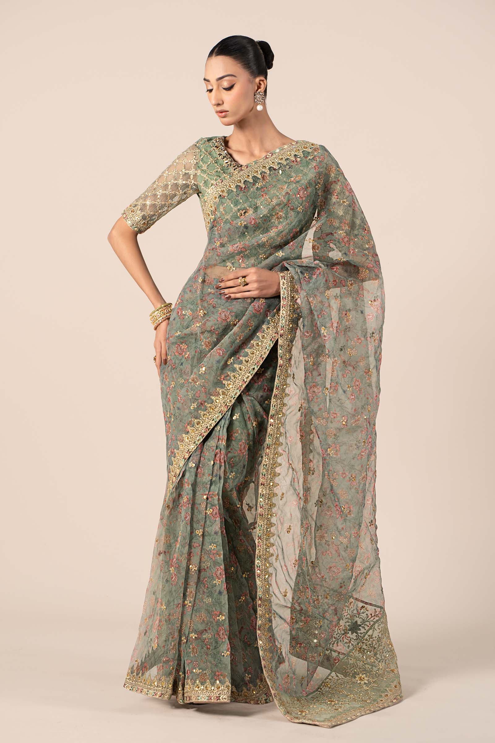 Embroidered Organza Saree - Image 4