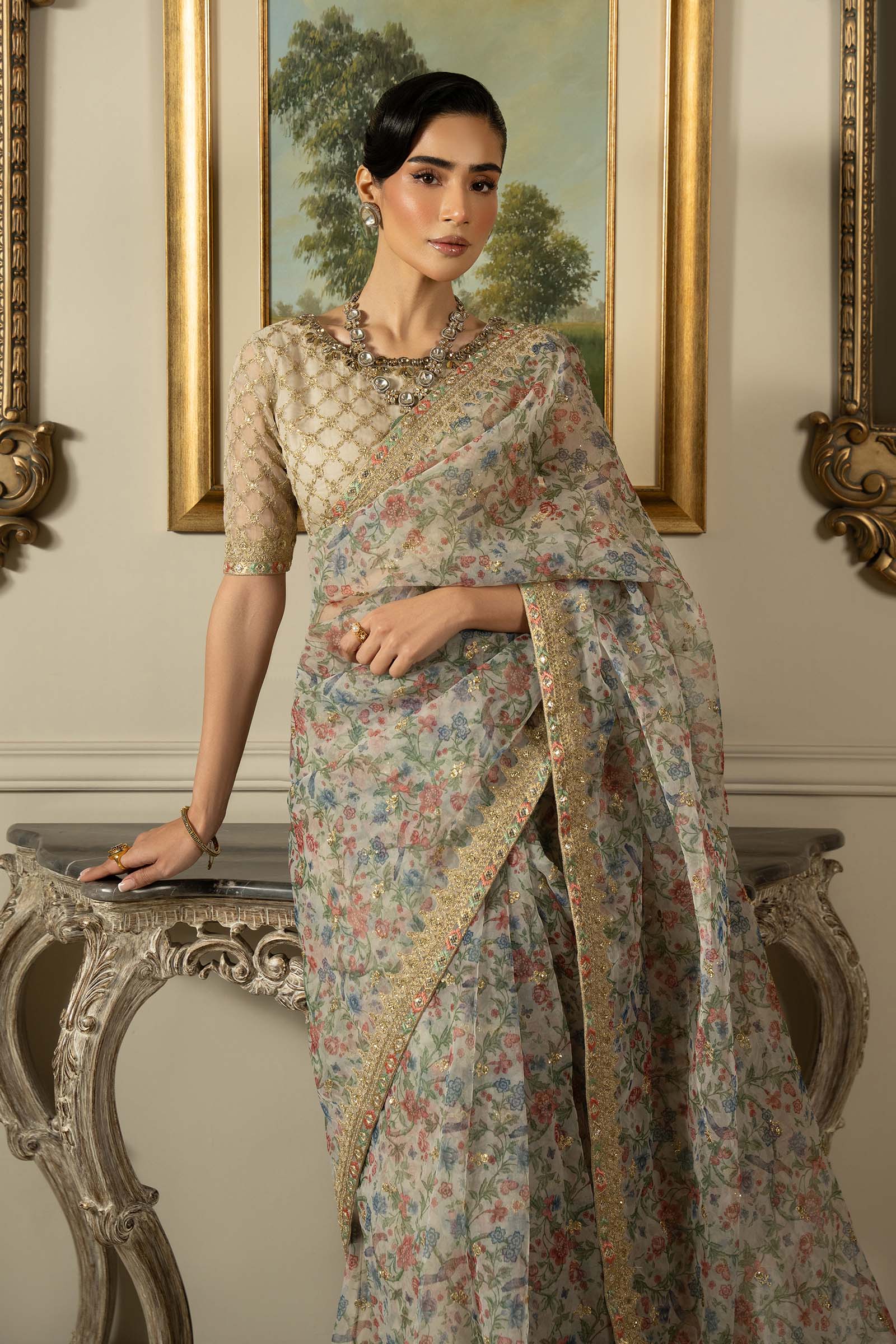 Embroidered Organza Saree - Image 6