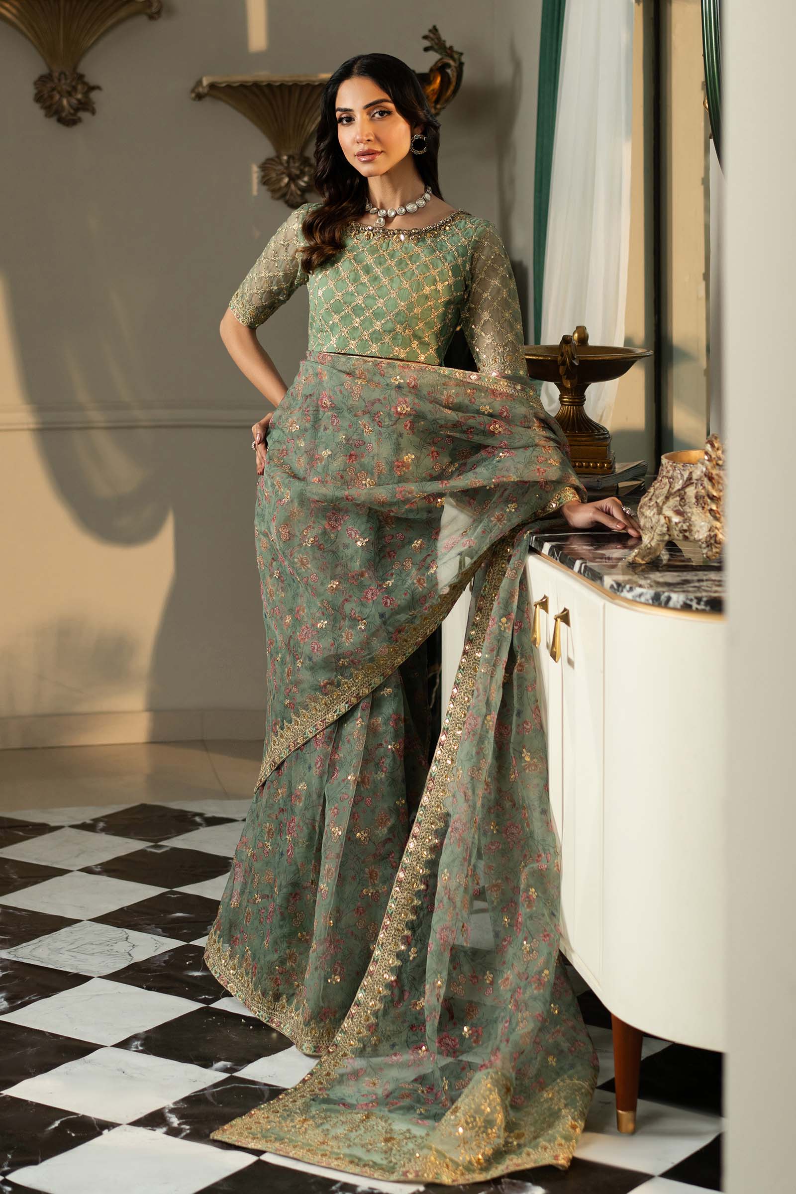 Embroidered Organza Saree - Image 7