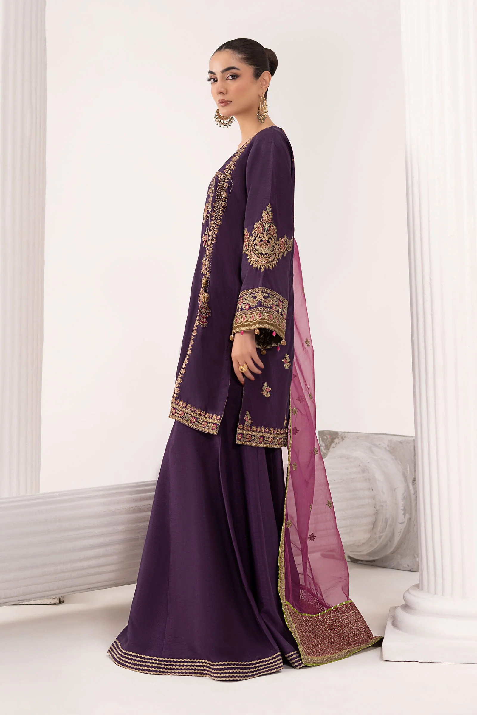 3 Piece Embroidered Raw Silk Suit - Image 11
