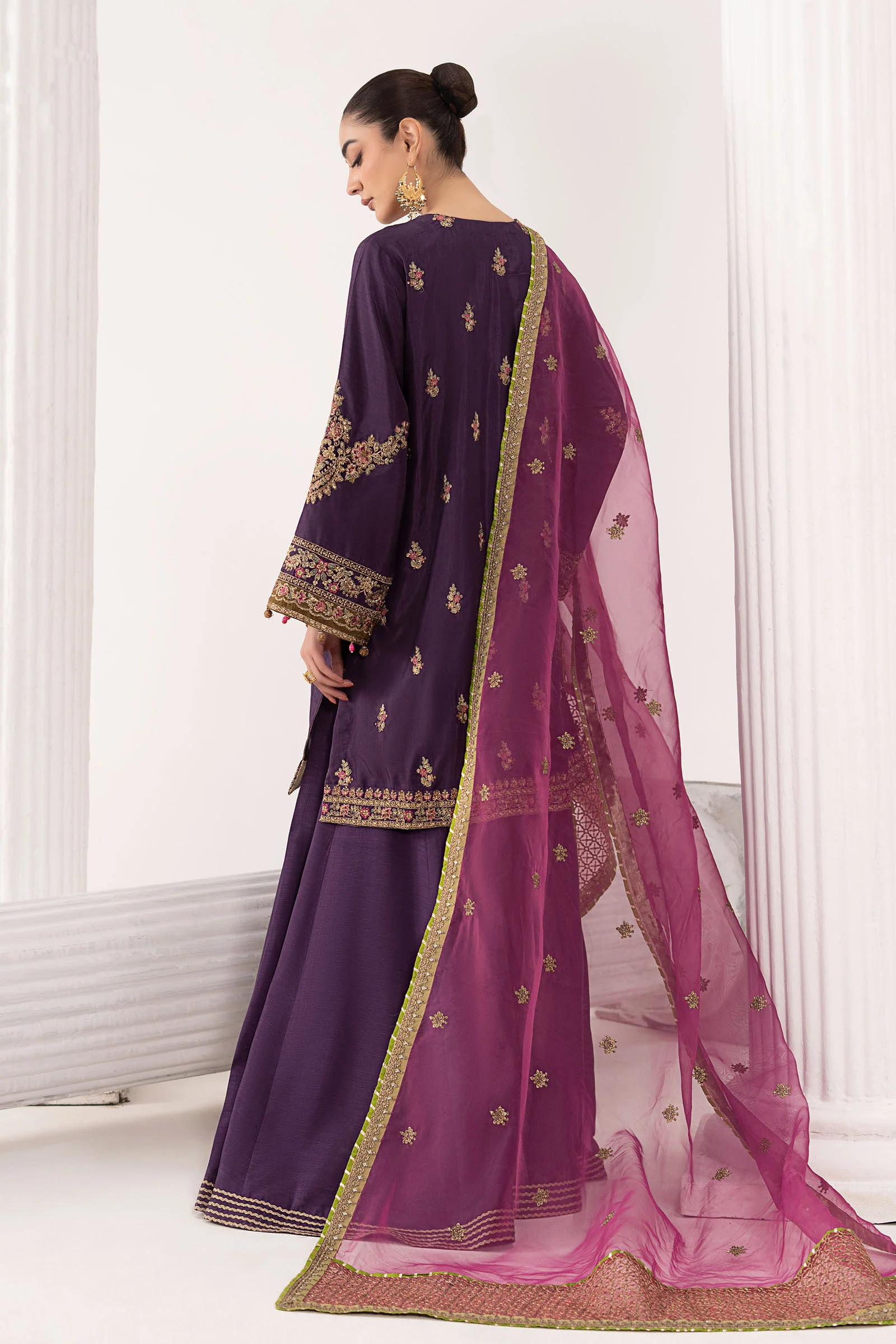 3 Piece Embroidered Raw Silk Suit - Image 12