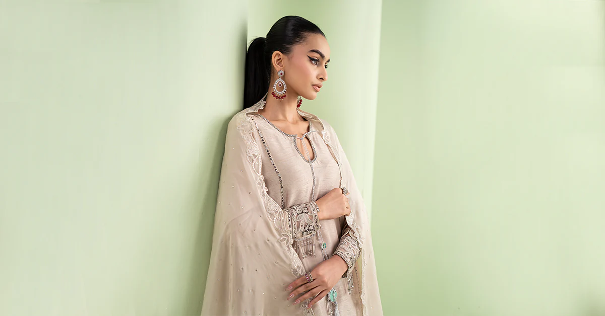 3 Piece Embroidered Raw Silk Suit - Image 10