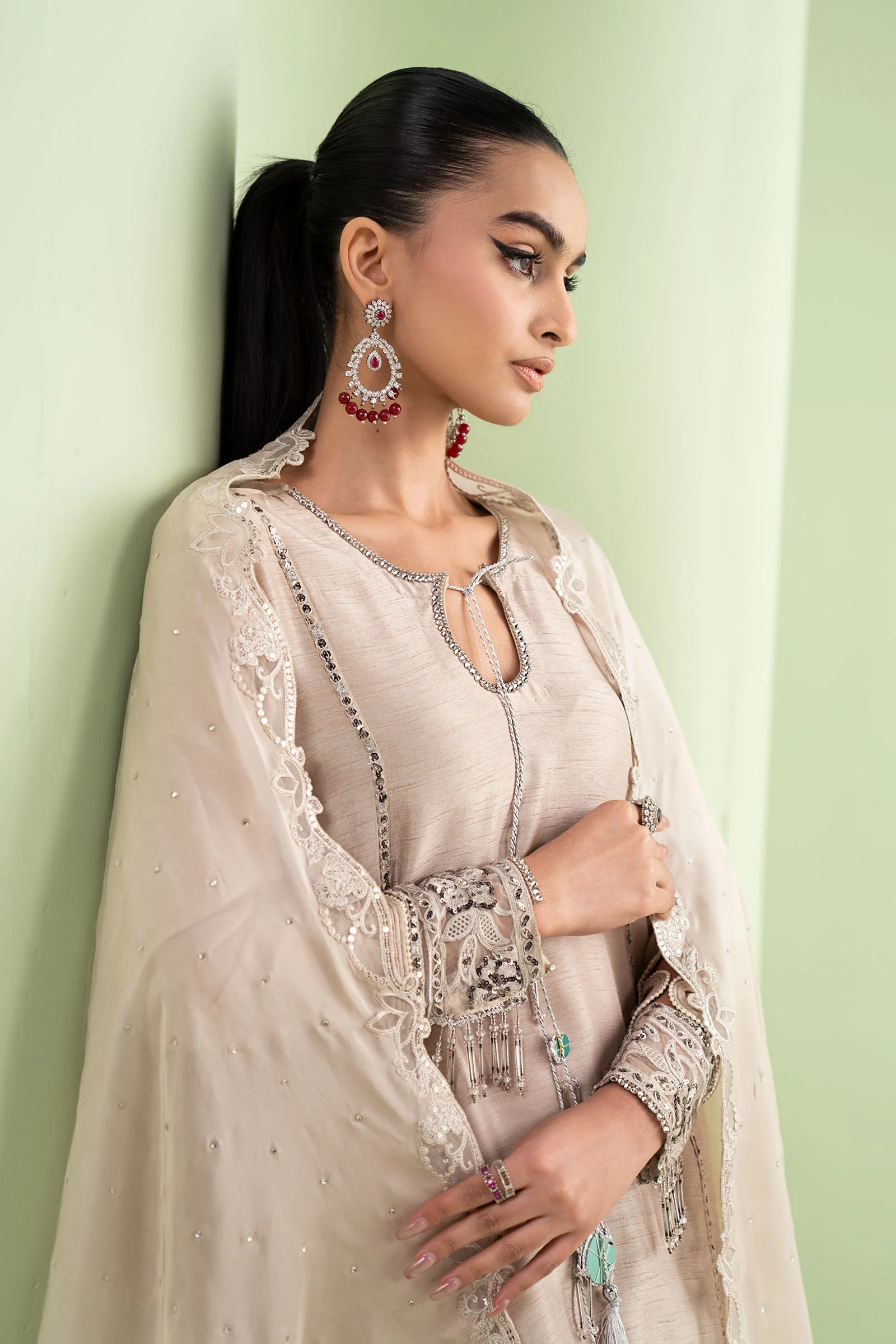 3 Piece Embroidered Raw Silk Suit - Image 3