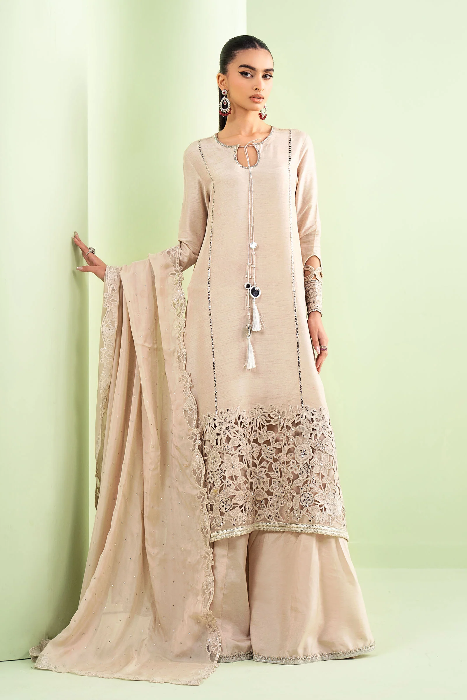 3 Piece Embroidered Raw Silk Suit - Image 7
