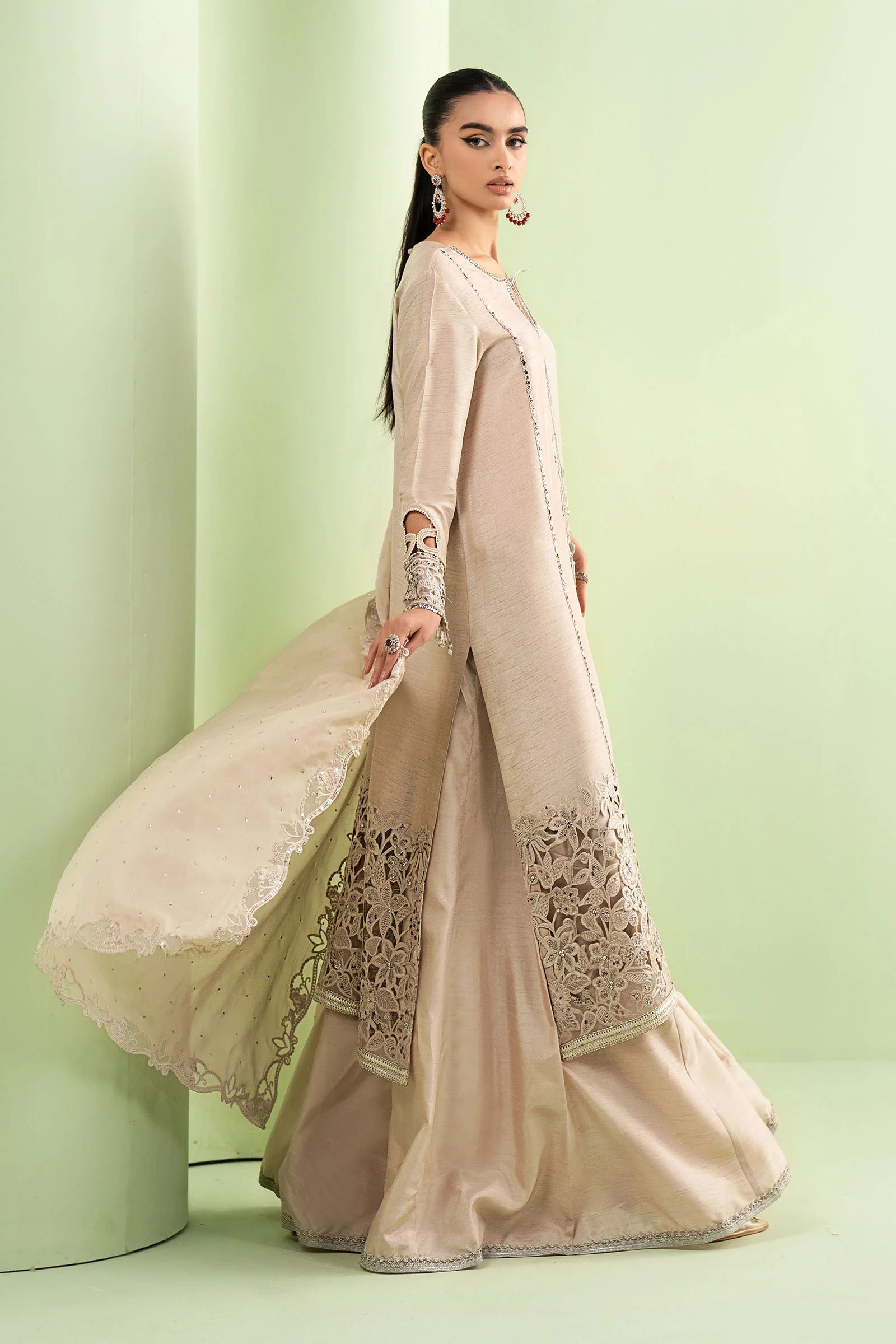 3 Piece Embroidered Raw Silk Suit - Image 8