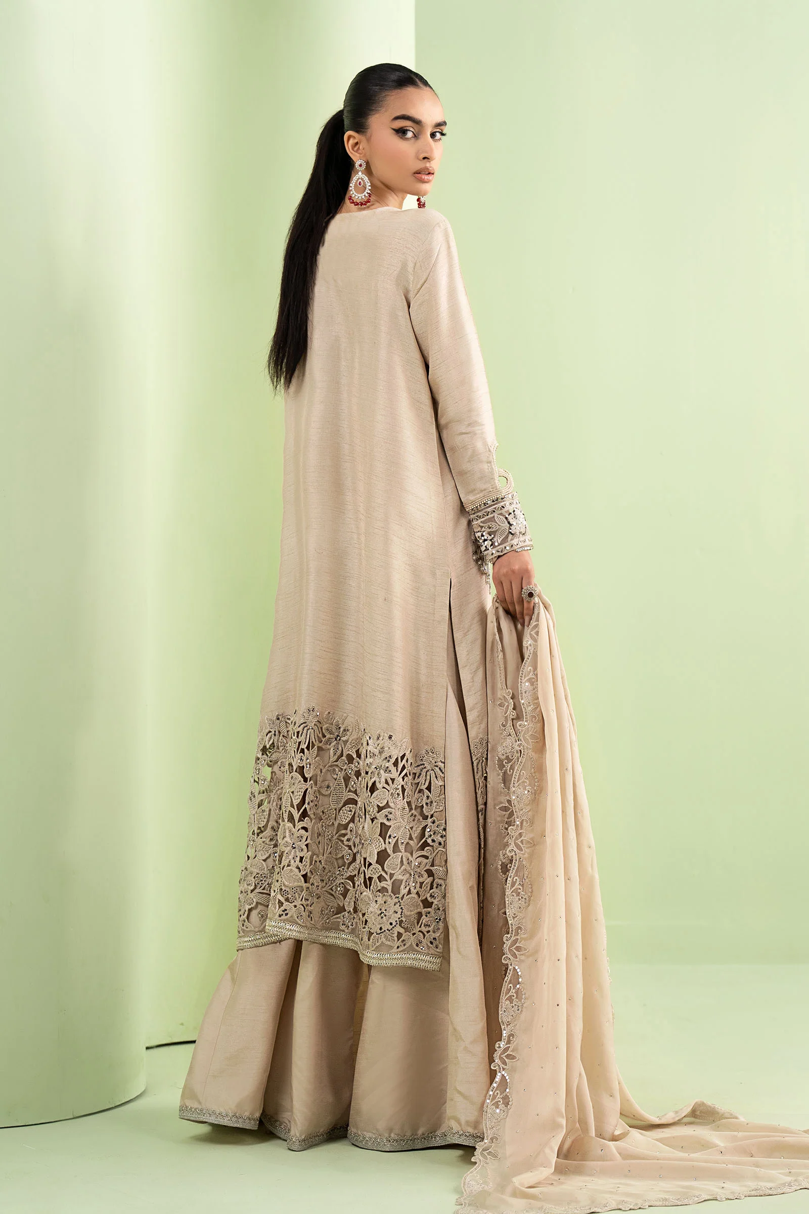 3 Piece Embroidered Raw Silk Suit - Image 9