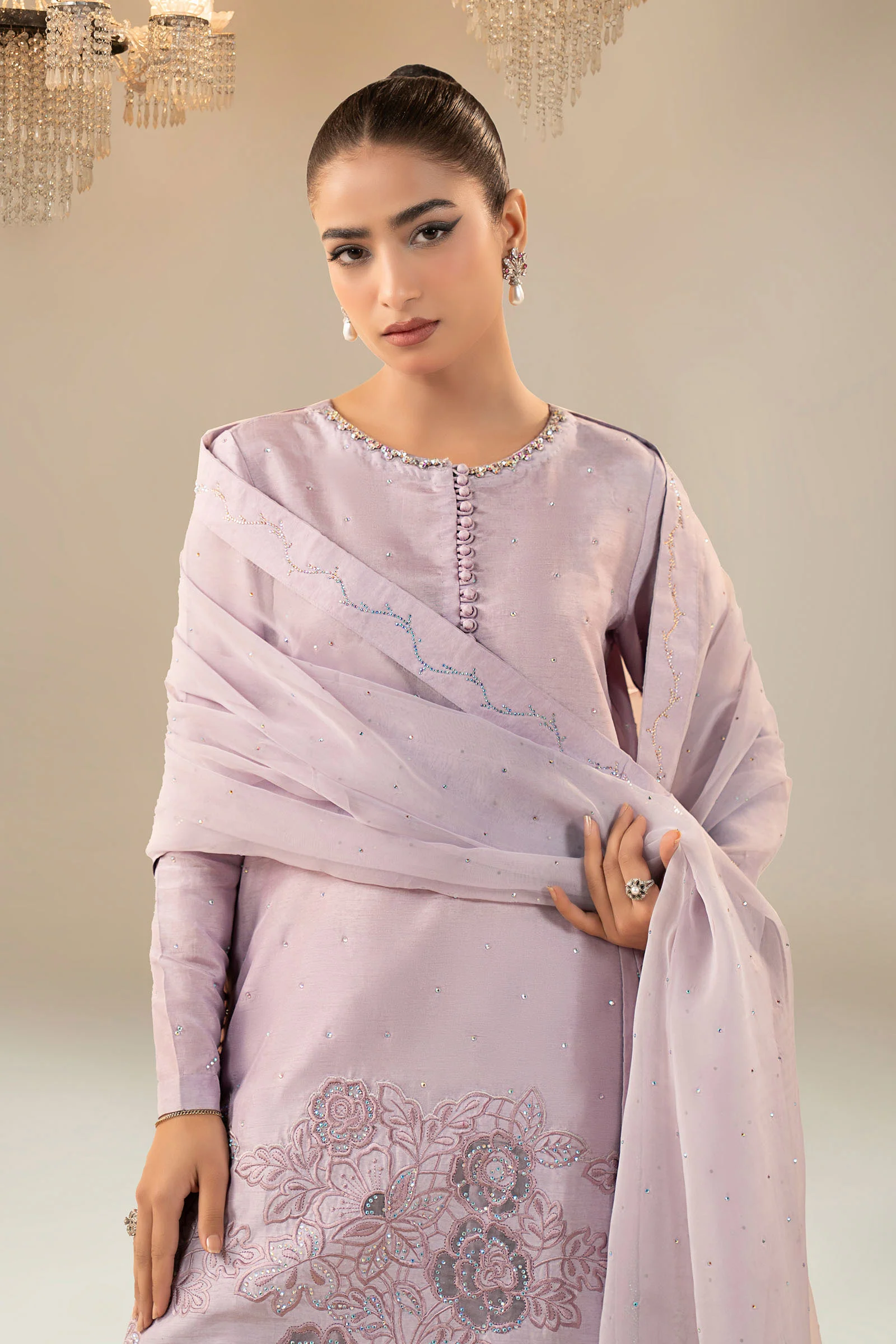 3 Piece Embellished Raw Silk Suit - Image 2