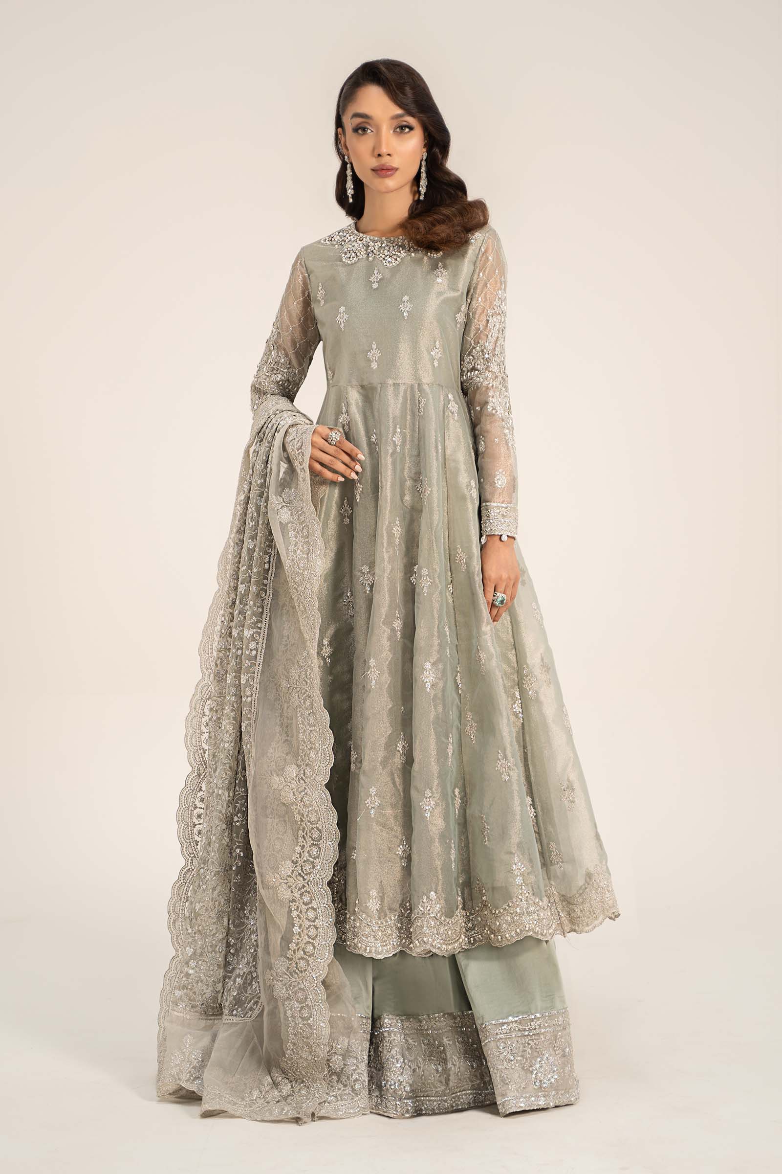3 Piece Embroidered Tissue Suit