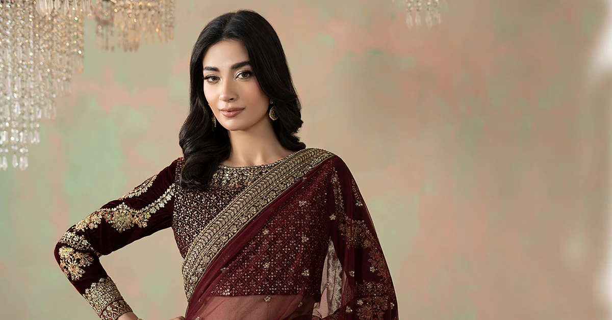 Embroidered Net Saree - Image 10