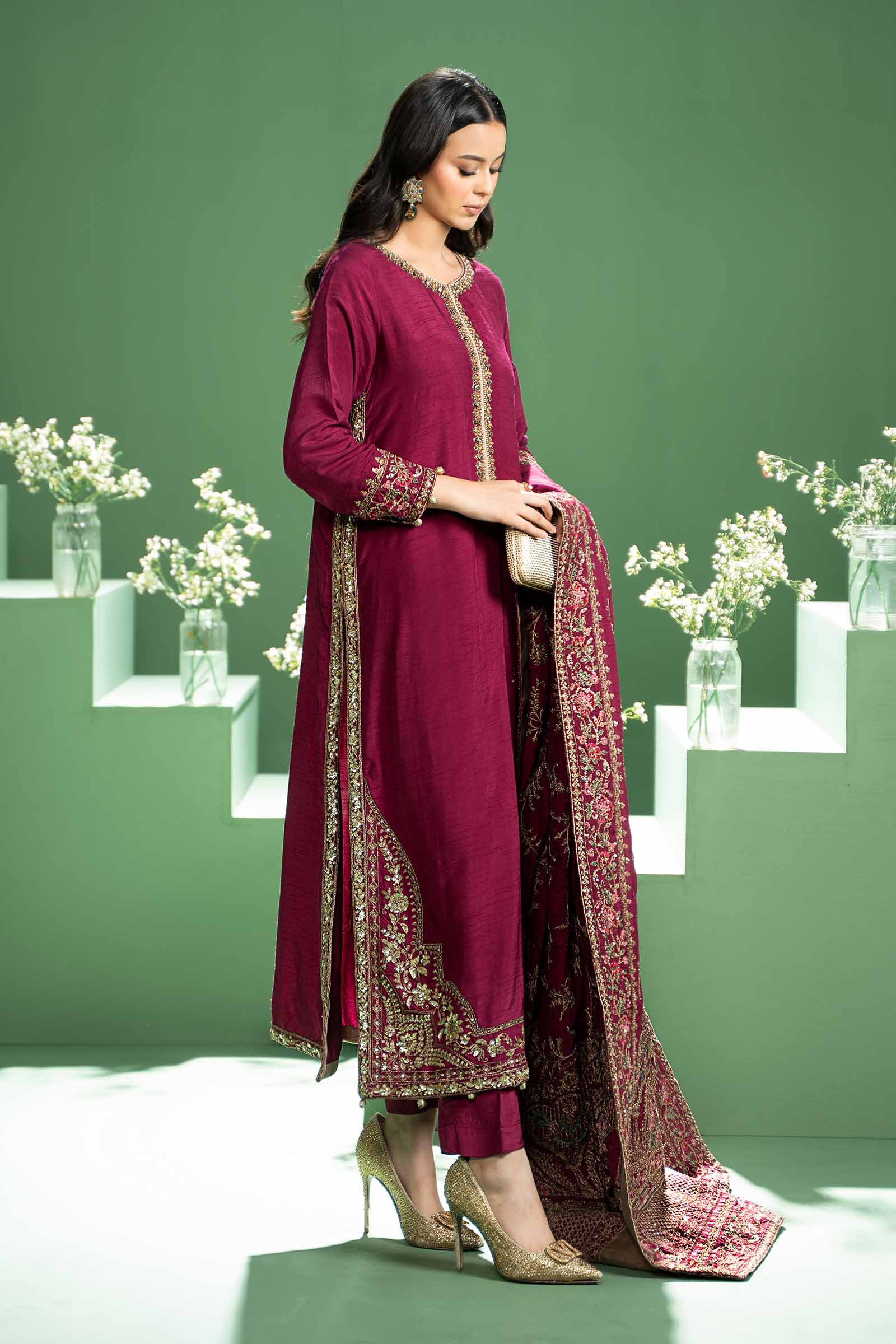 3 Piece Embroidered Raw Silk Suit - Image 4
