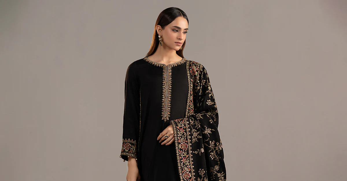 3 Piece Embroidered Raw Silk Suit - Image 8