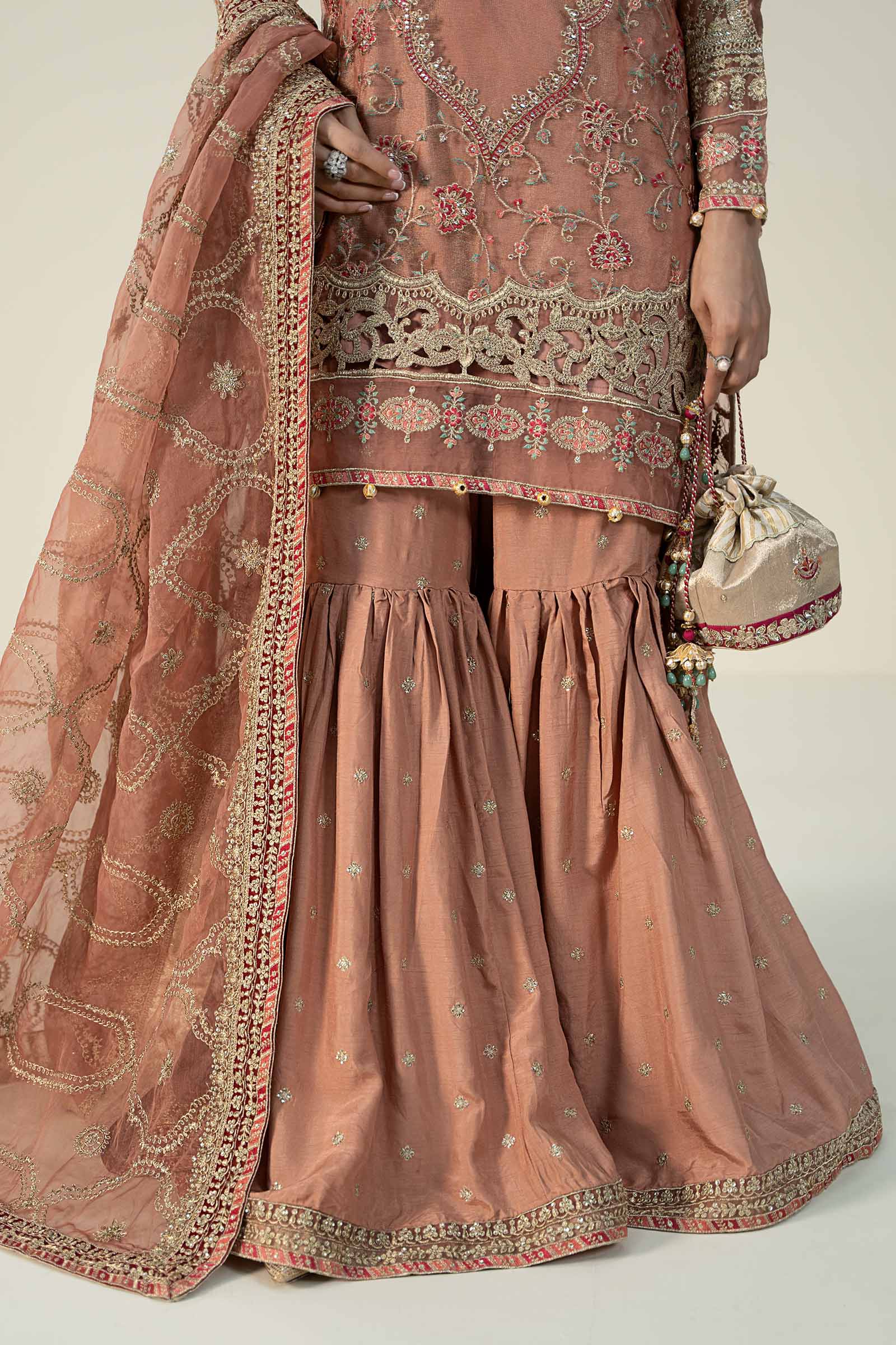 3 Piece Embroidered Zari Net Suit - Image 3