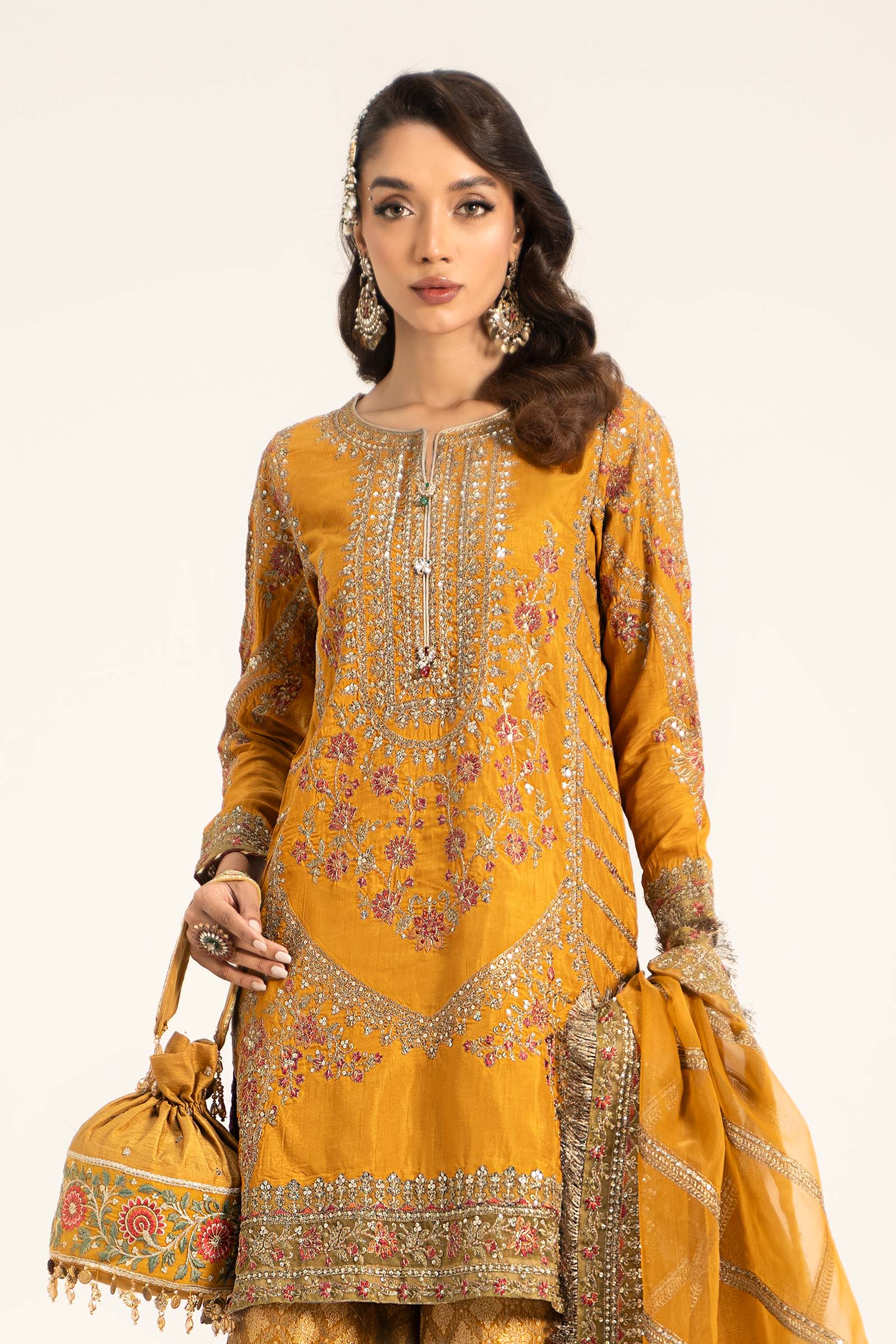 3 Piece Embroidered Raw Silk Suit - Image 3