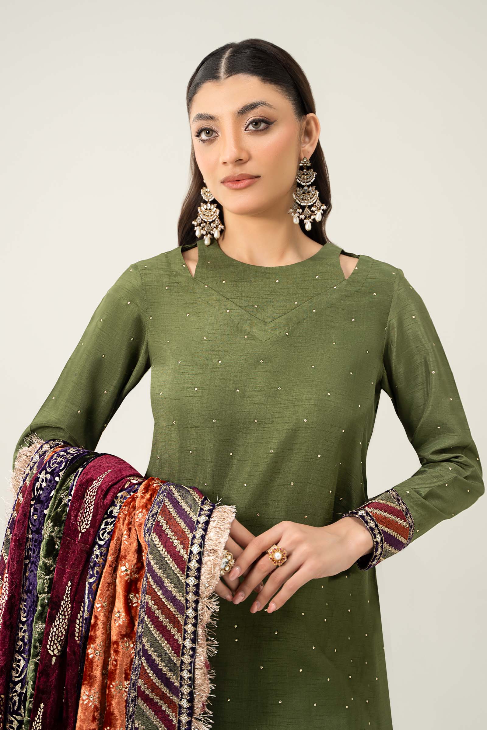 3 Piece Embroidered Raw Silk Suit - Image 2