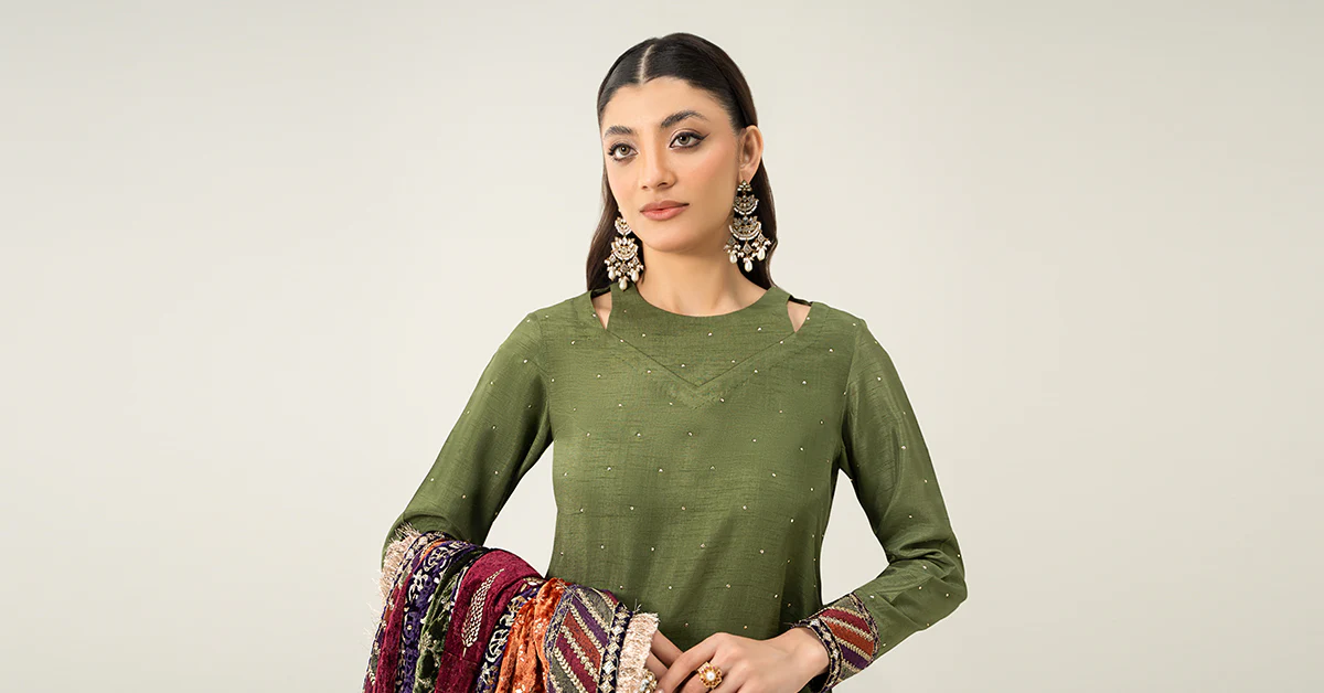 3 Piece Embroidered Raw Silk Suit - Image 6