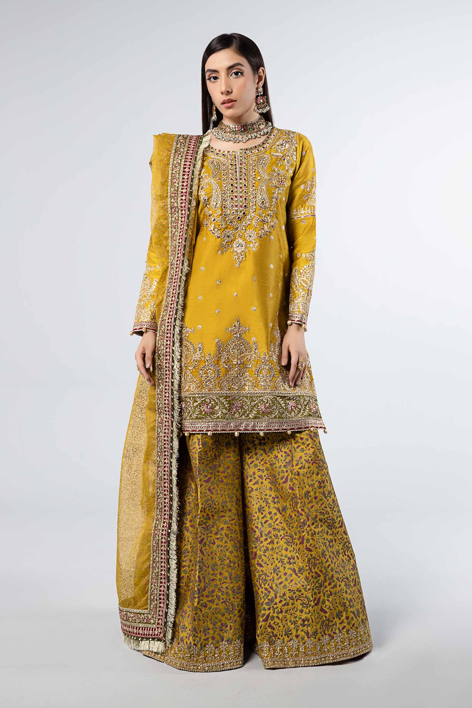 3 Piece Embroidered Raw Silk Suit