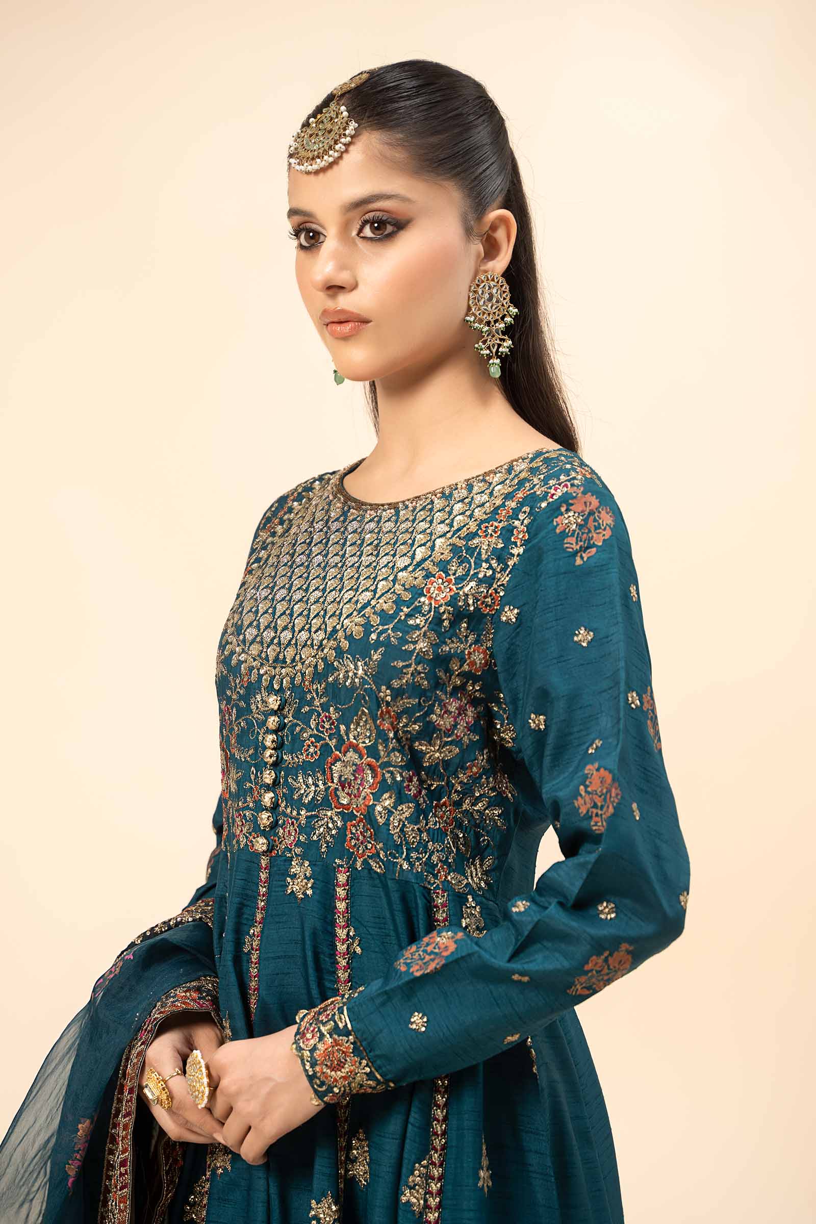 3 Piece Embroidered Raw Silk Suit - Image 3