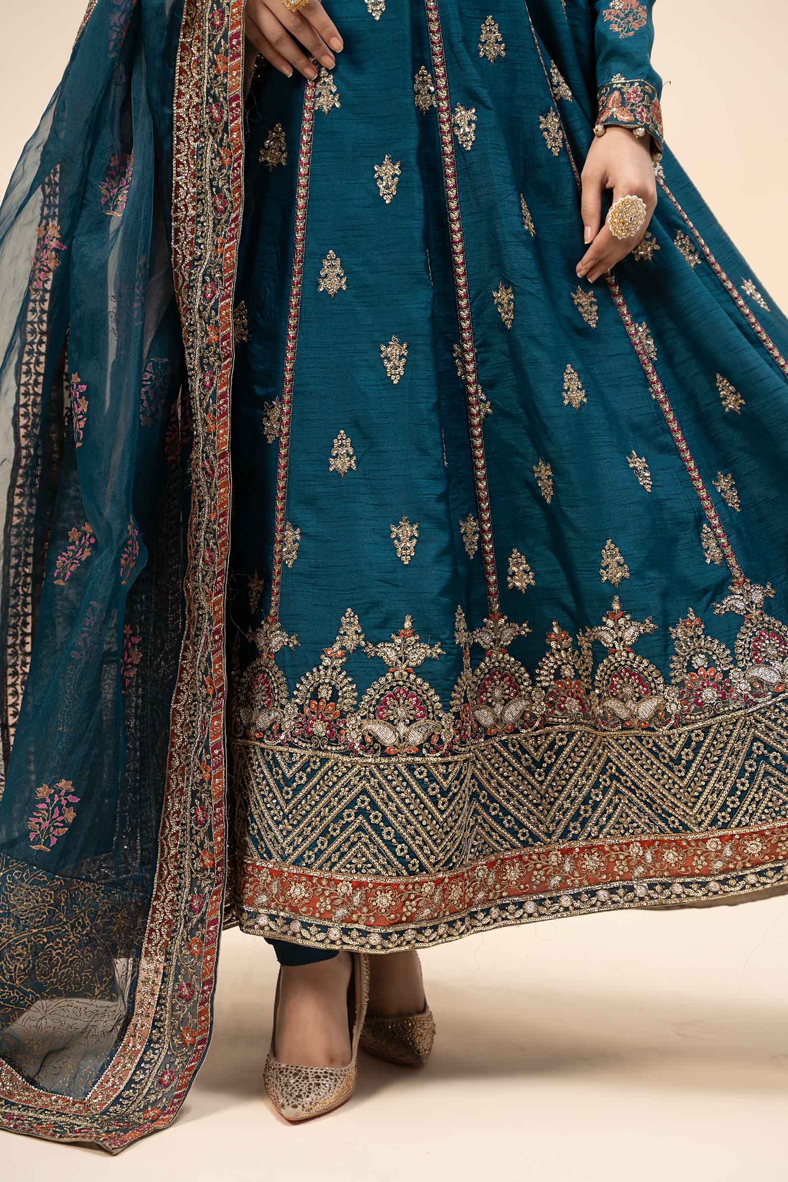3 Piece Embroidered Raw Silk Suit - Image 5