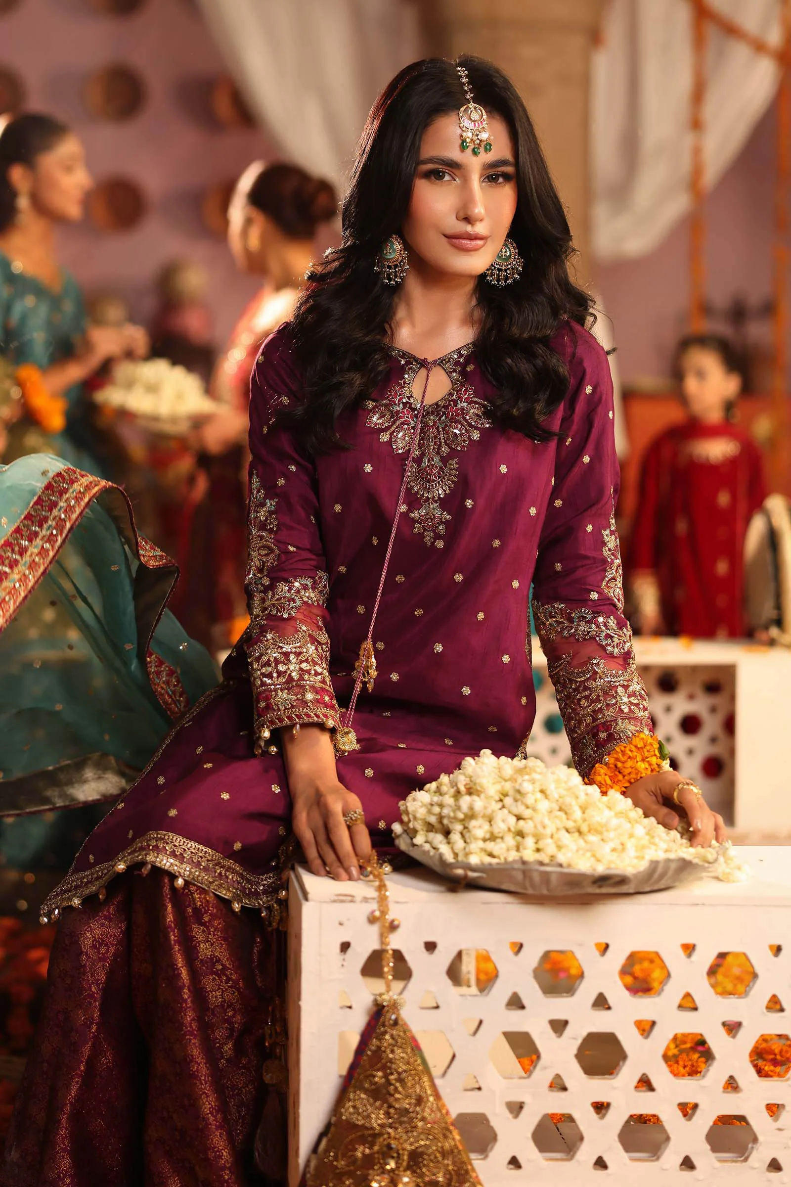 3 Piece Embroidered Raw Silk Suit