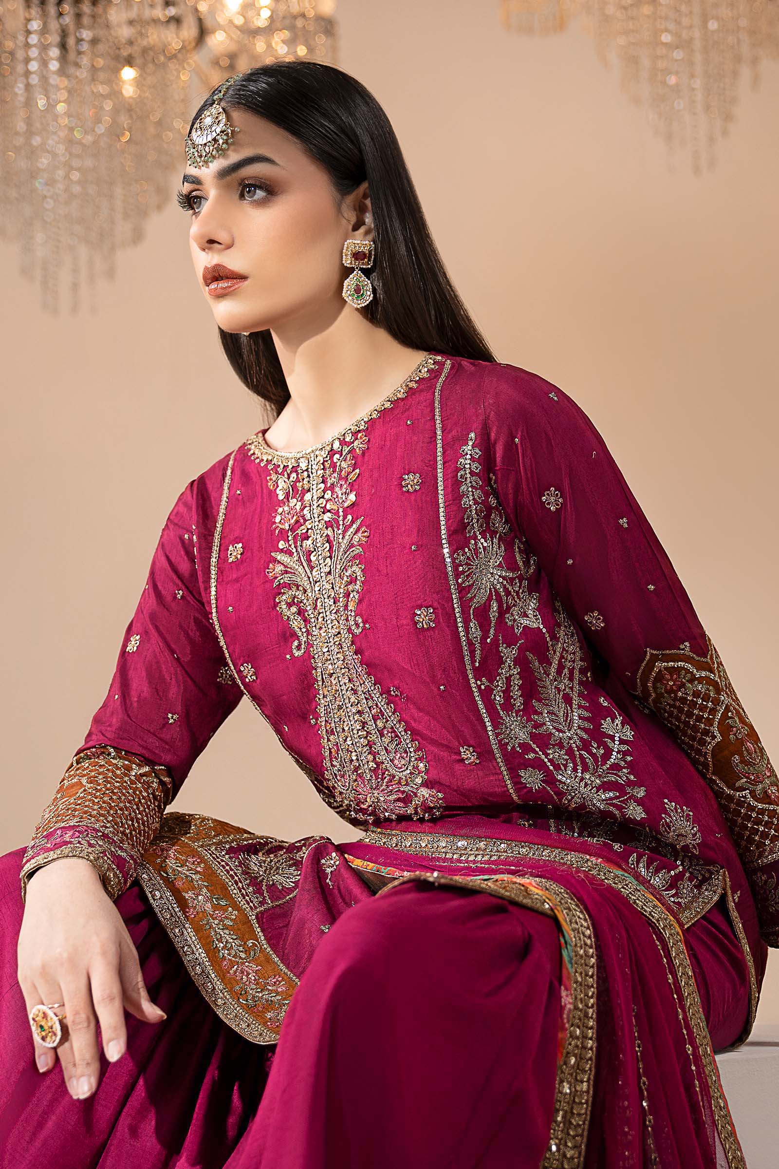 3 Piece Embroidered Raw Silk Suit - Image 11