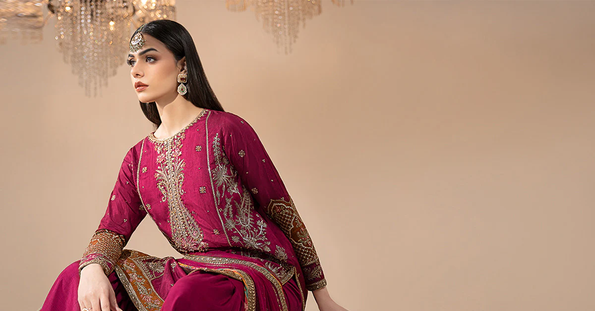 3 Piece Embroidered Raw Silk Suit - Image 18