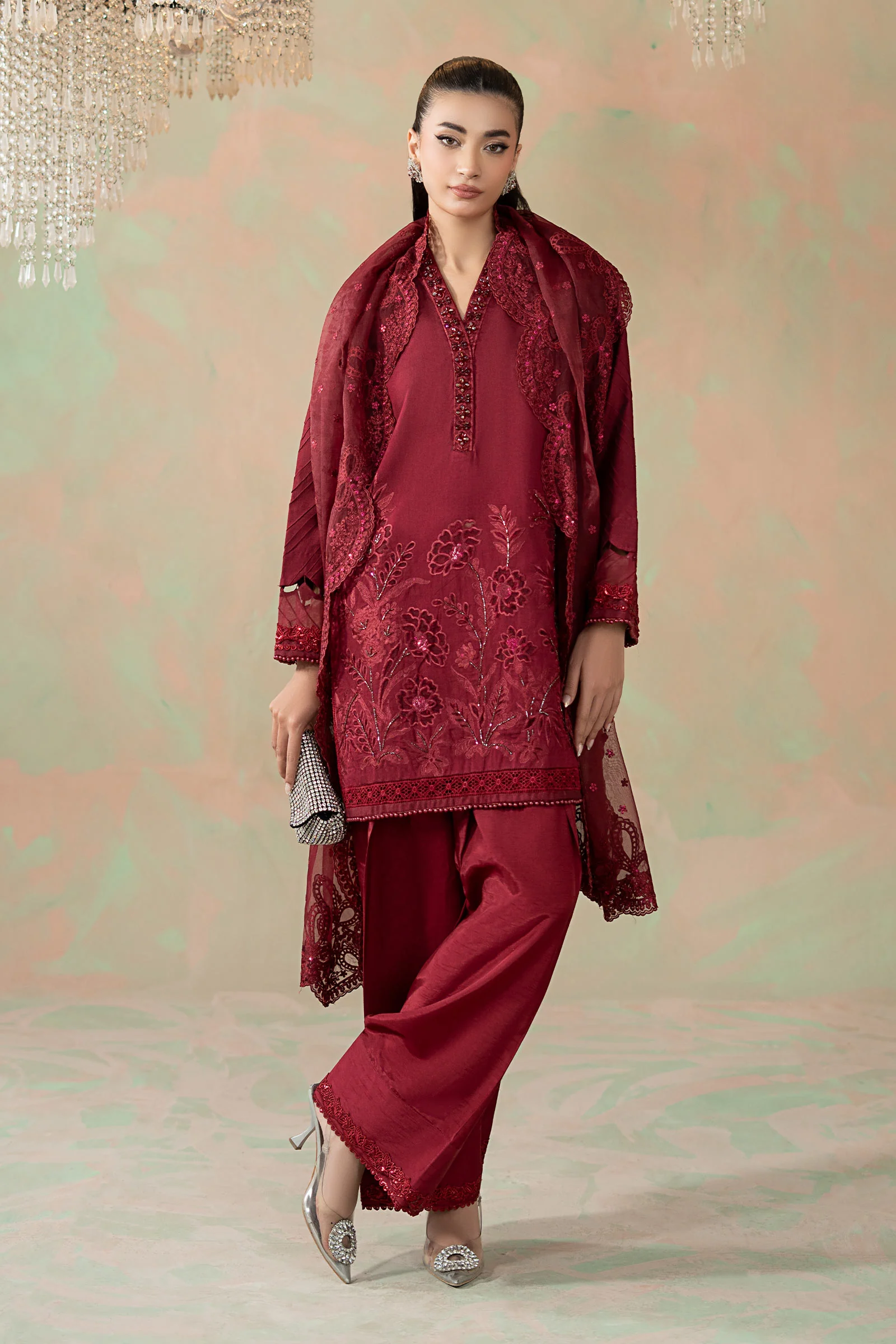 3 Piece Embroidered Silk Net Suit - Image 6