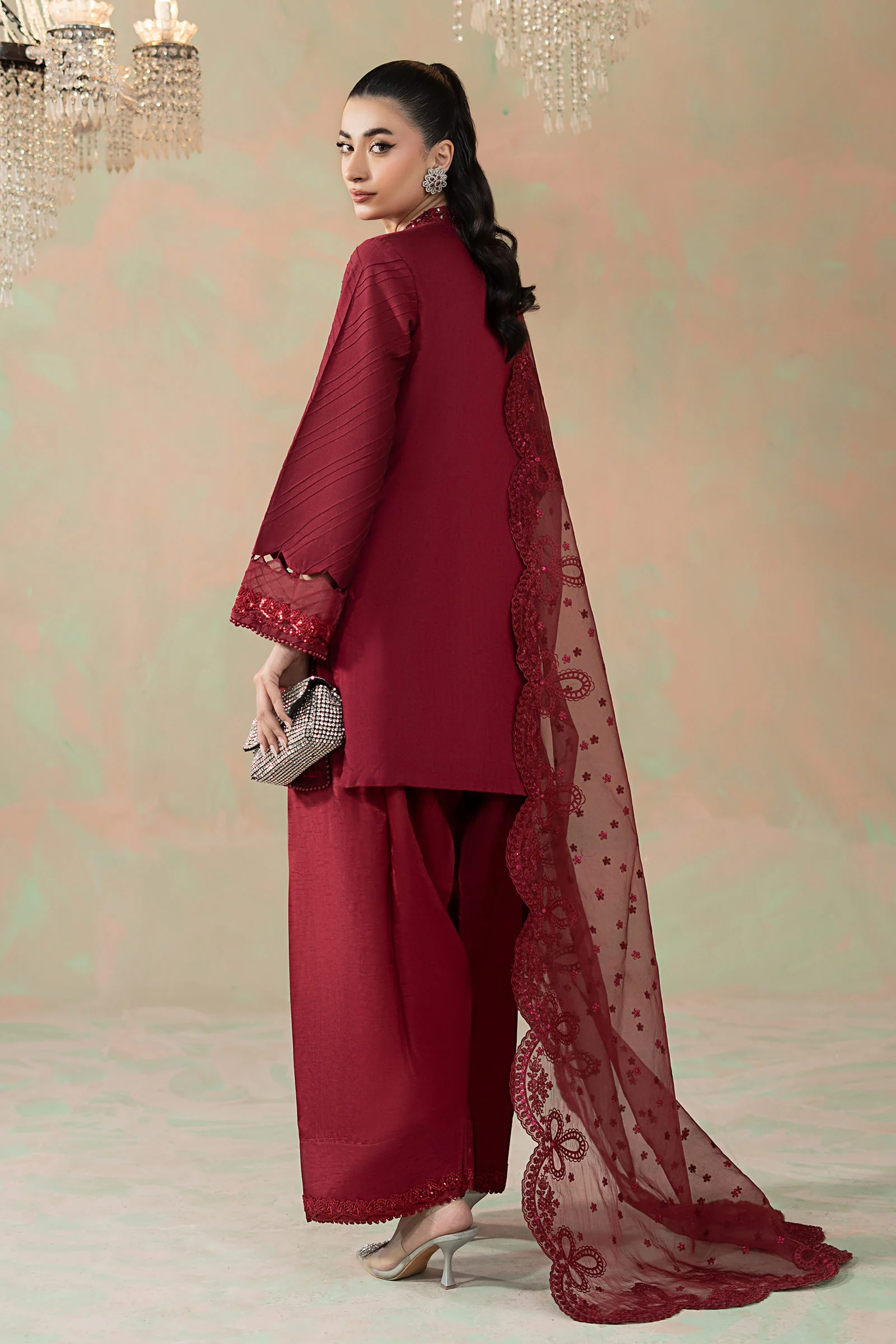 3 Piece Embroidered Silk Net Suit - Image 8