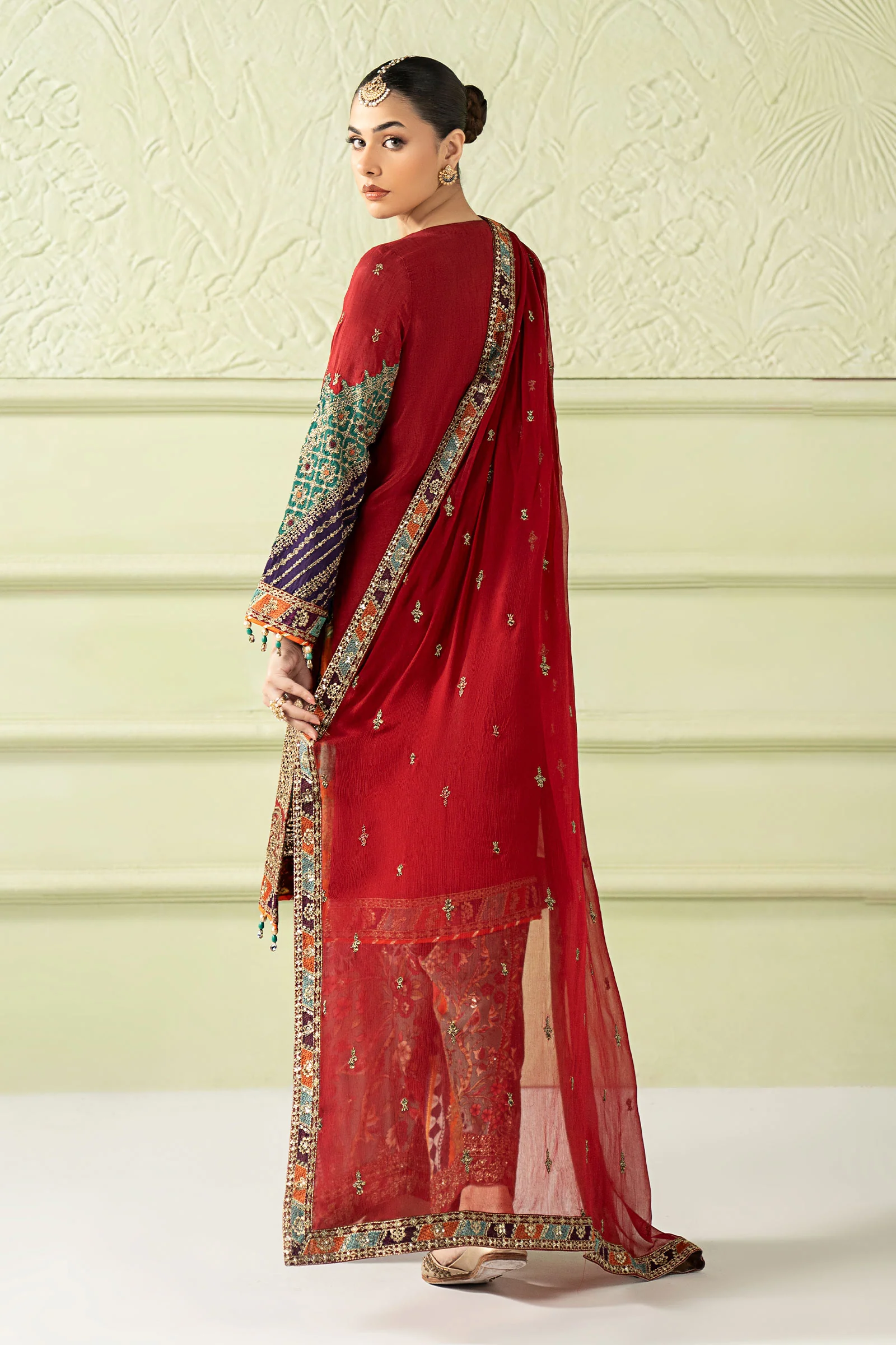 3 Piece Embroidered Raw Silk Suit - Image 11