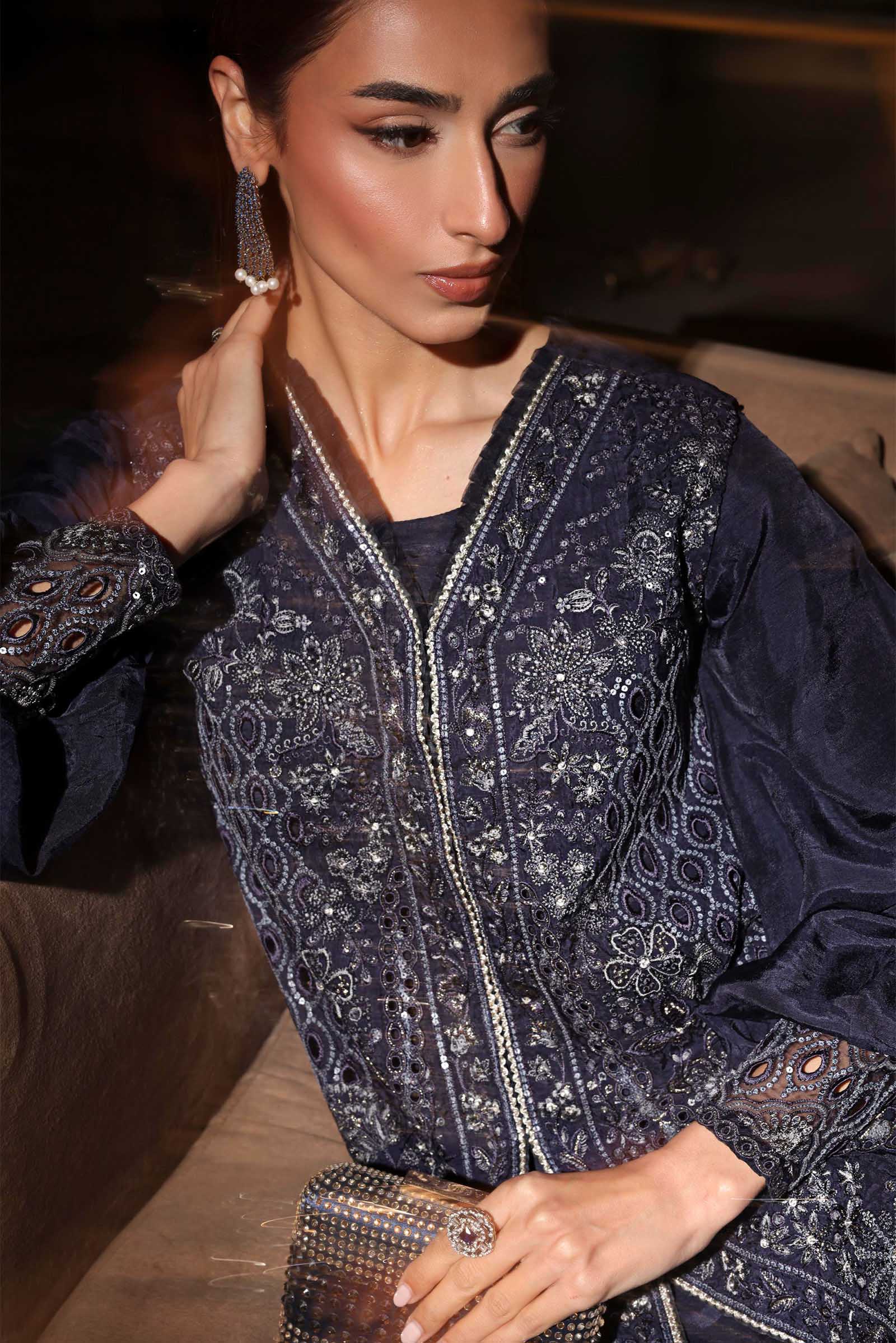 3 Piece Embroidered Raw Silk Suit - Image 6