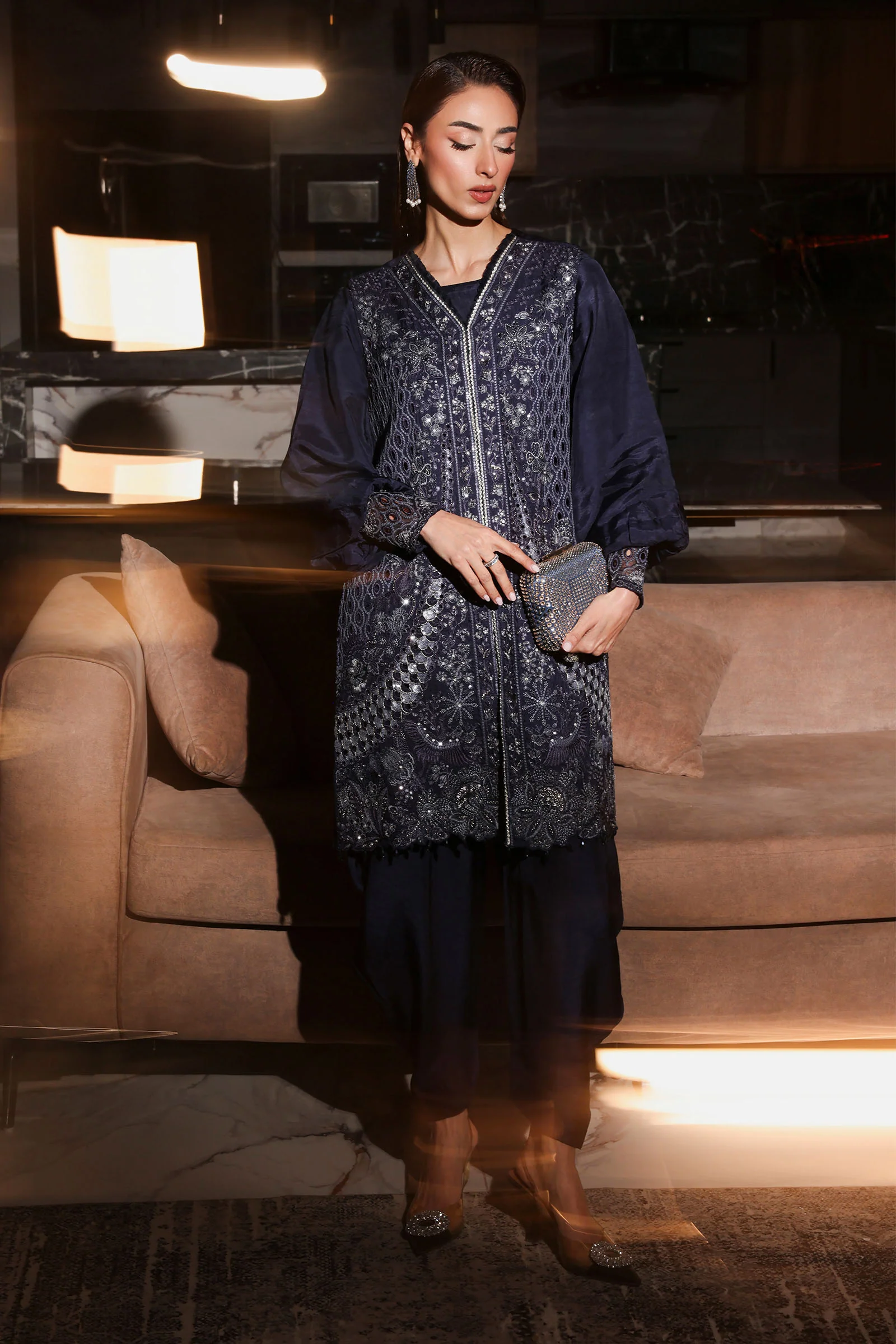 3 Piece Embroidered Raw Silk Suit - Image 7
