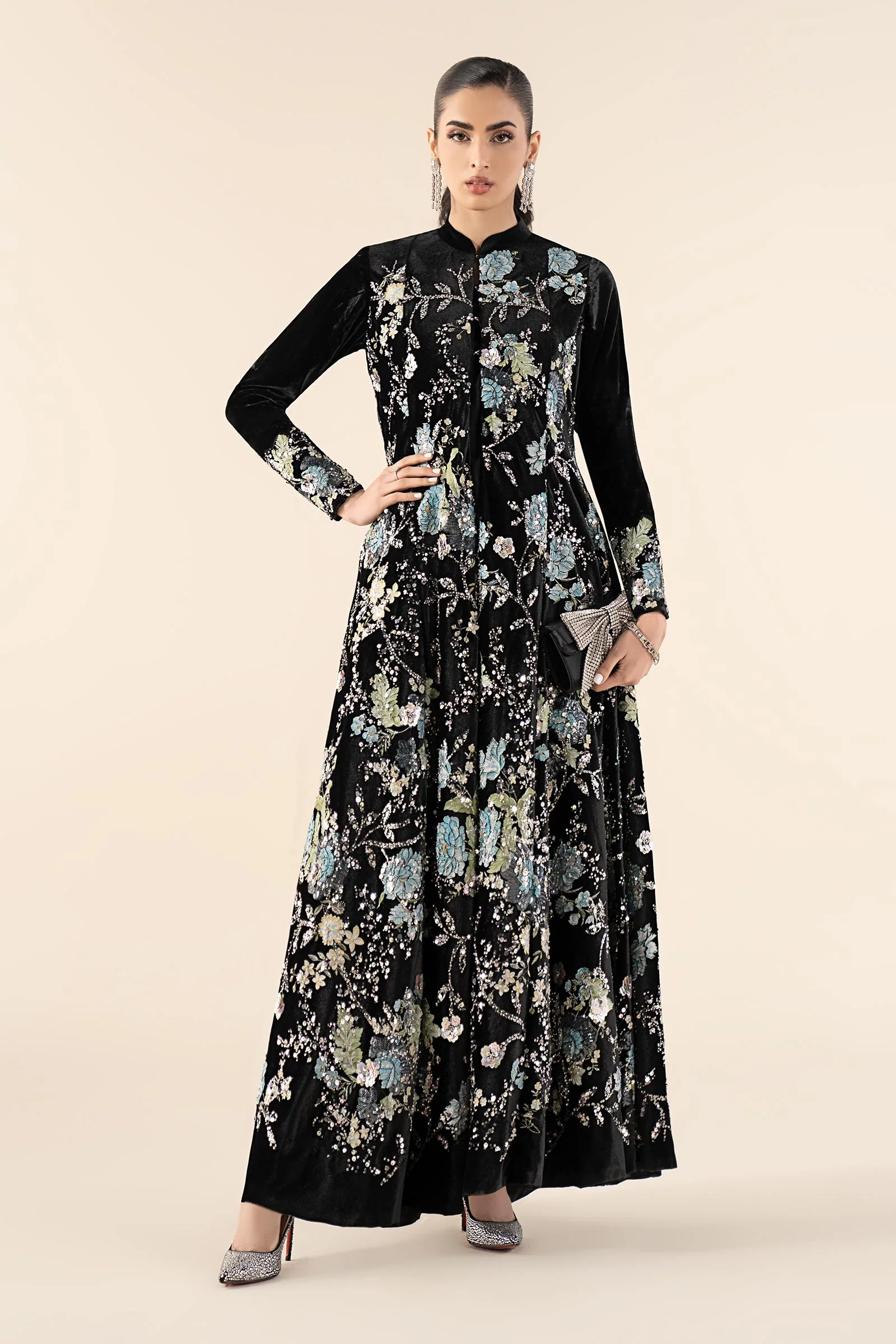 3 Piece Embroidered Velvet Suit