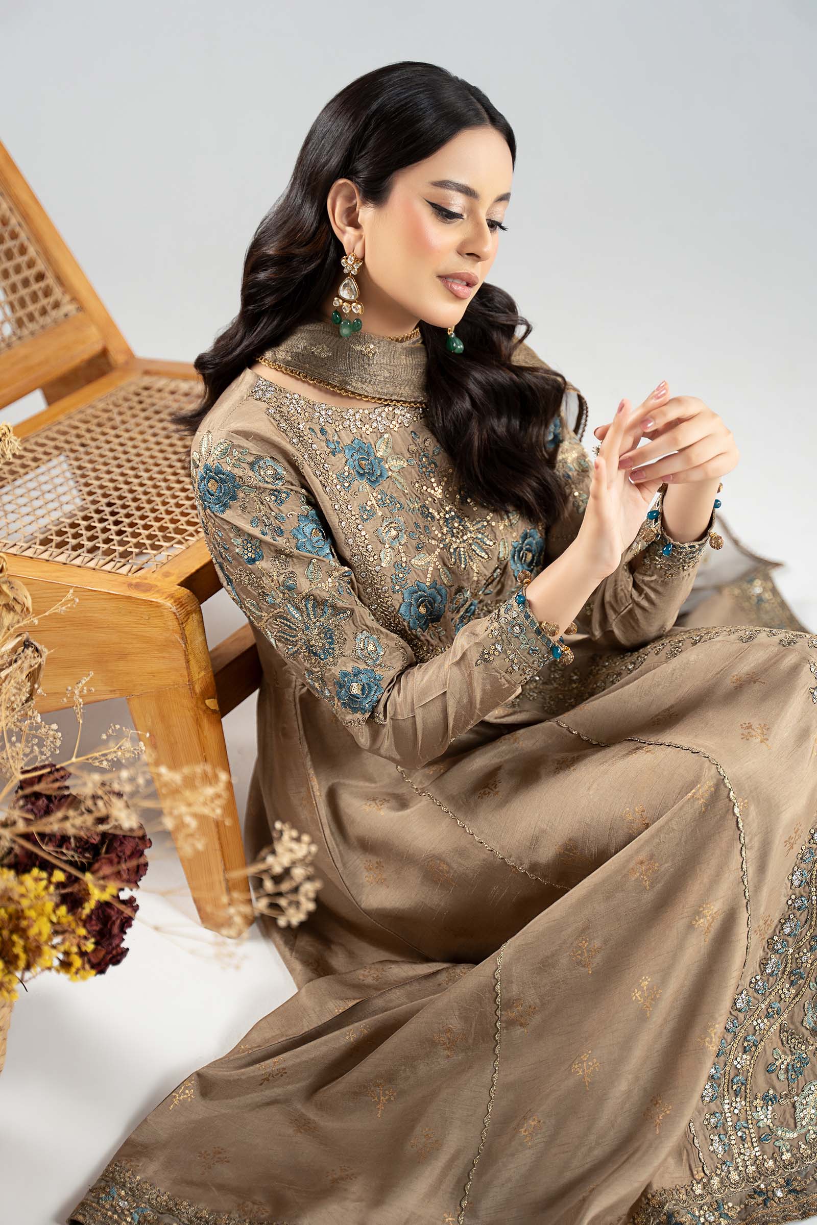 3 Piece Embroidered Raw Silk Suit - Image 5