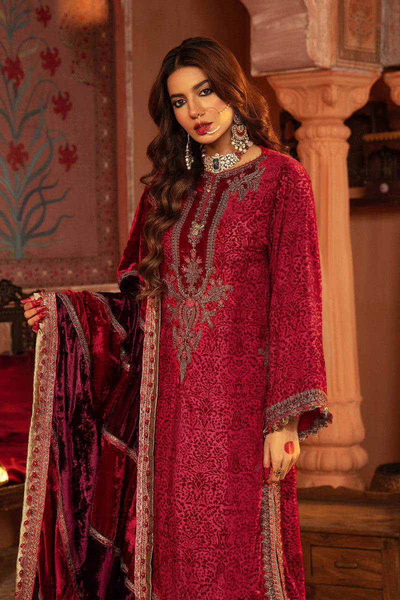 Unstitched Velvet VEL-20-106-Fuchsia Pink - Image 2