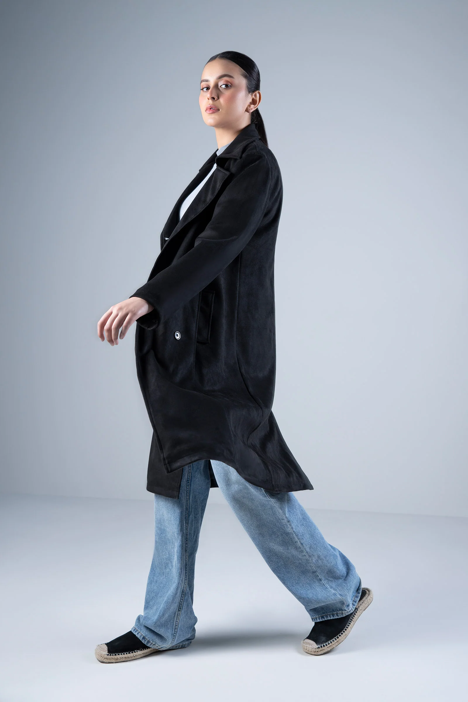 Suede Double Breasted Coat - Image 4
