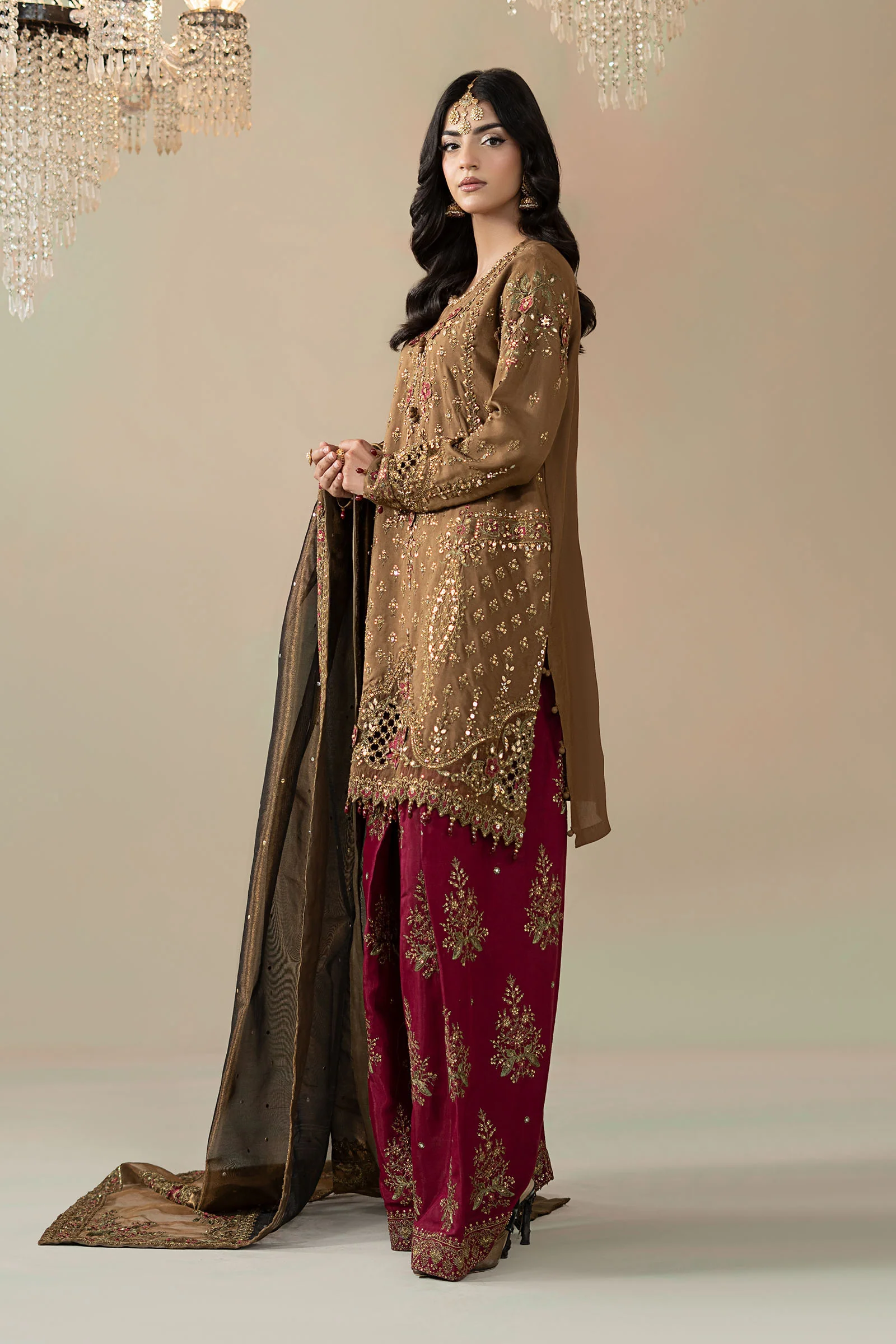 3 Piece Embroidered Raw Silk Suit - Image 3